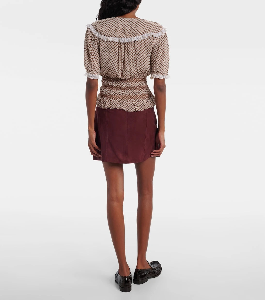 Rixo - Britt gingham shirred crêpe top