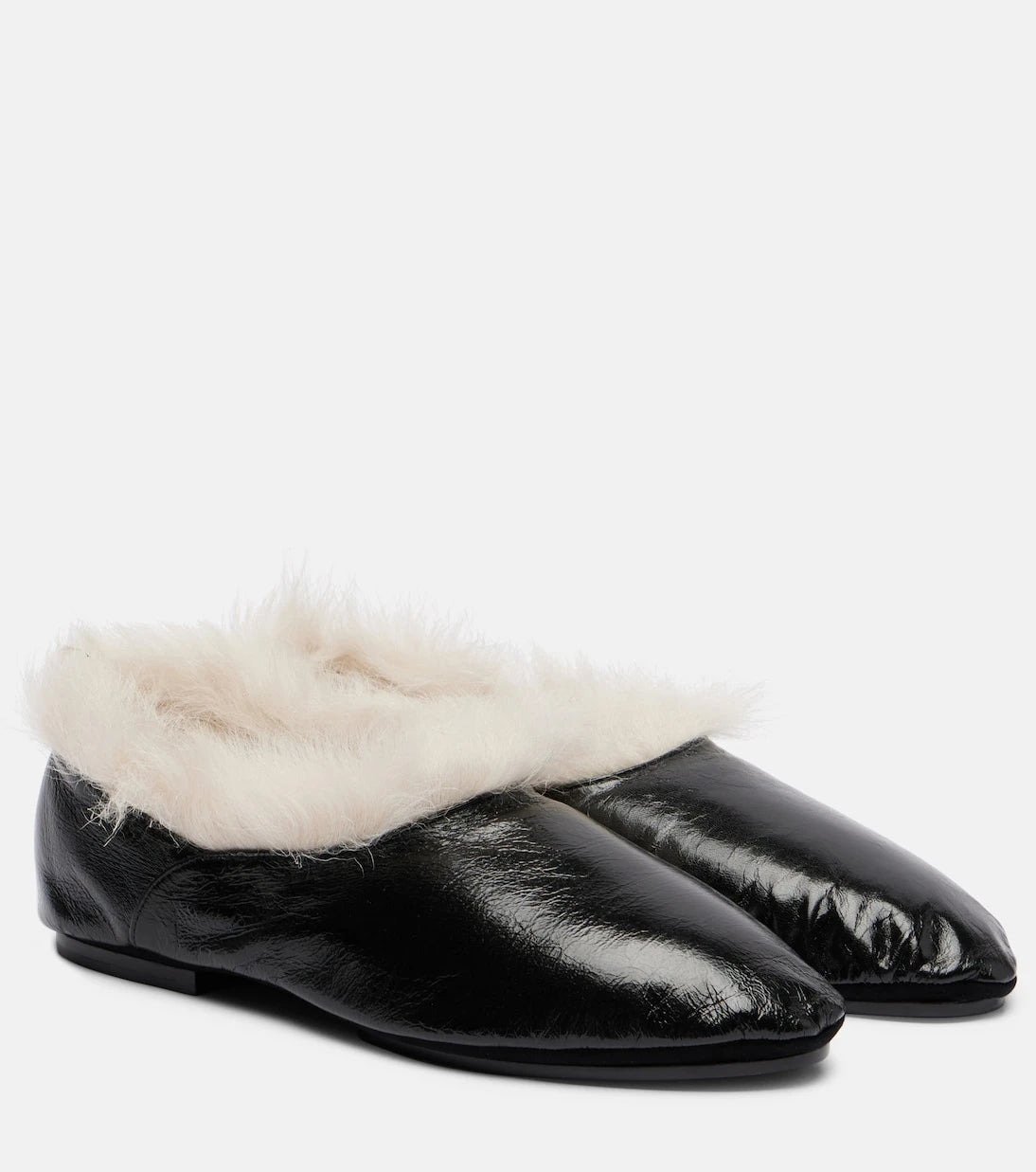 Jil Sander - Shearling-trimmed leather slip-on shoes