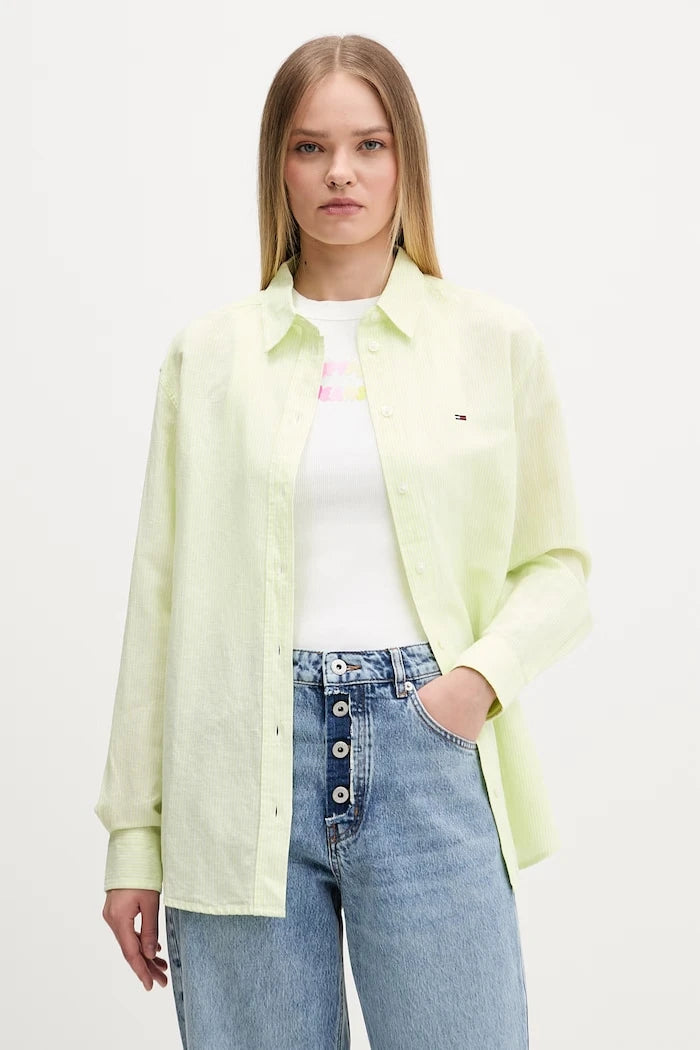 Tommy Jeans kadın keten gömlek