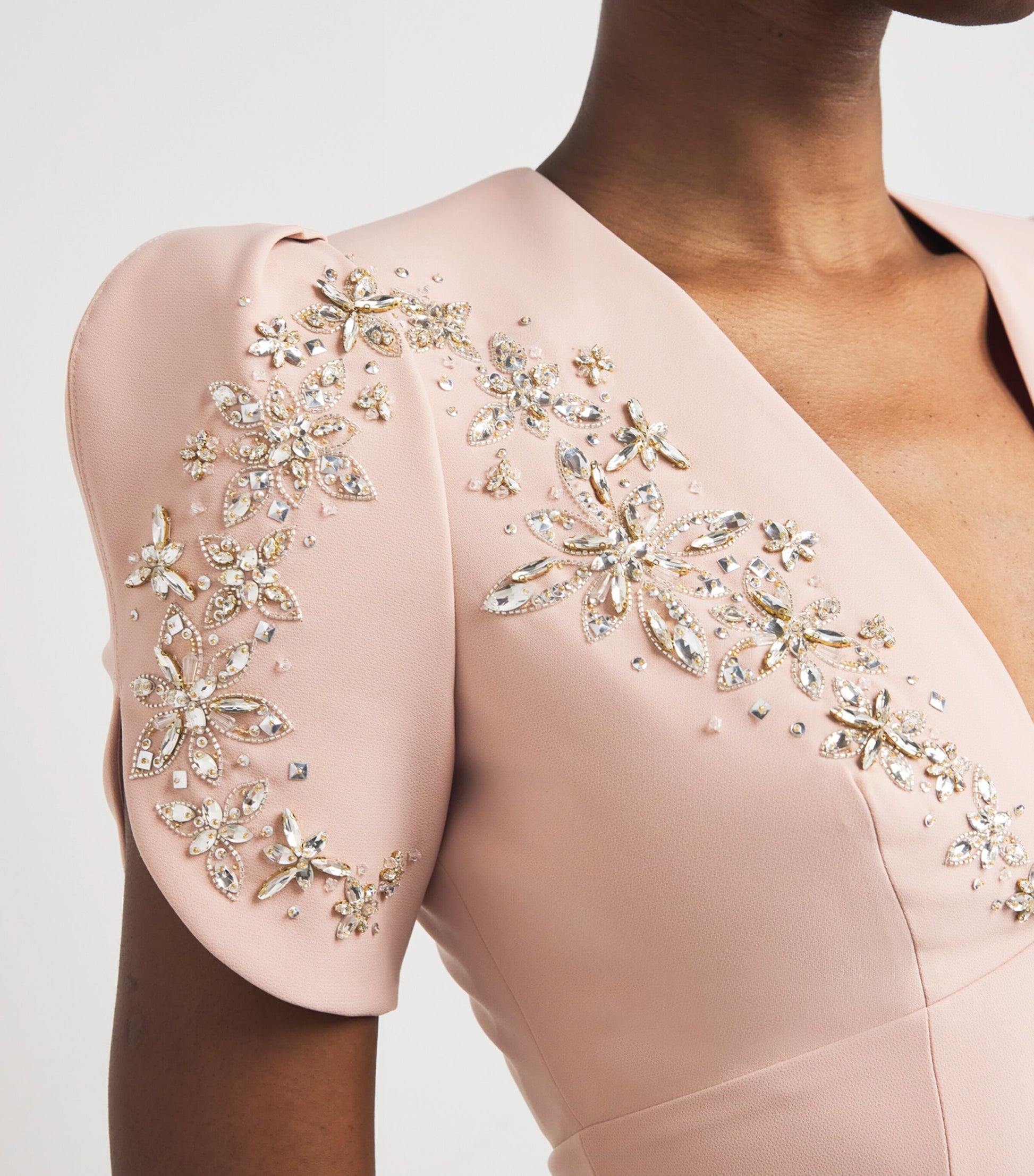 Crepe Embellished Rose Bud Midi Dress