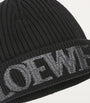 Black Wool Embroidered-Logo Beanie