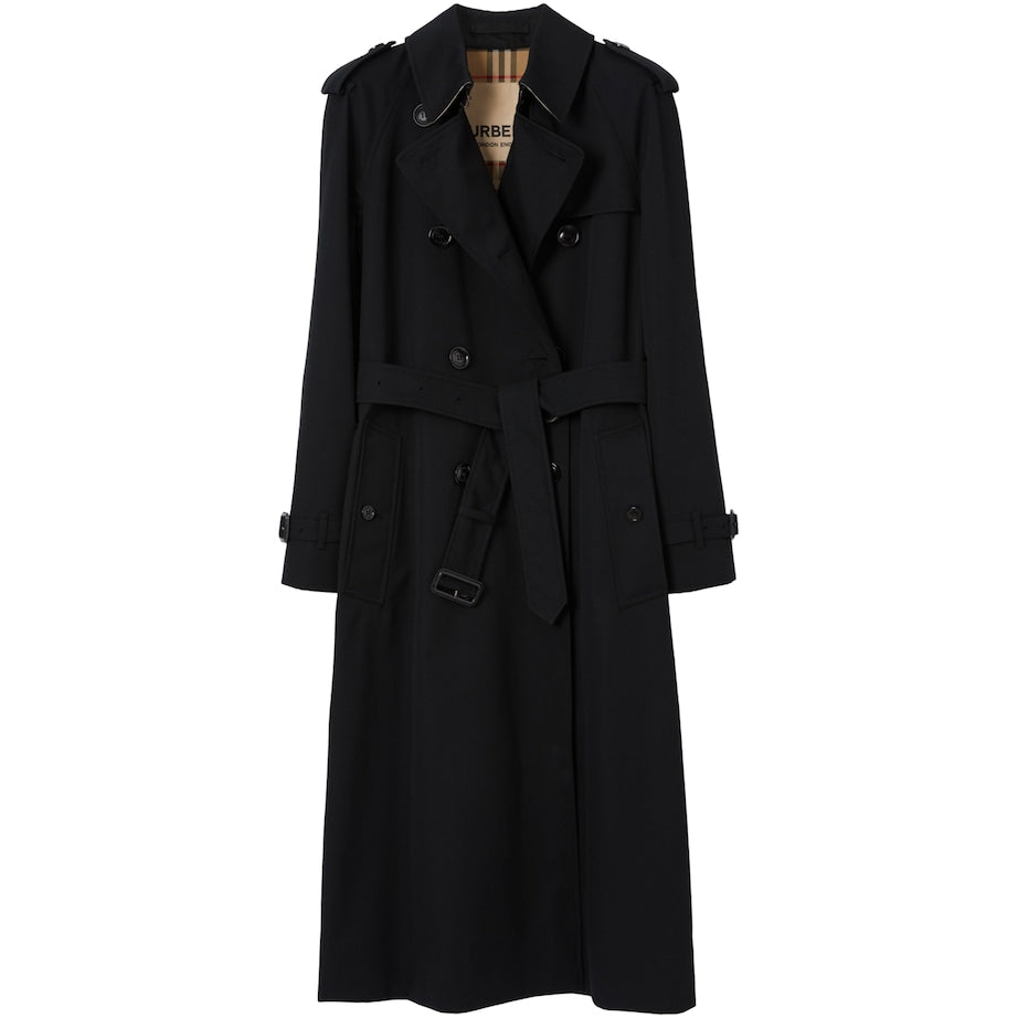 Black Gabardine Waterloo Long Trench Coat
