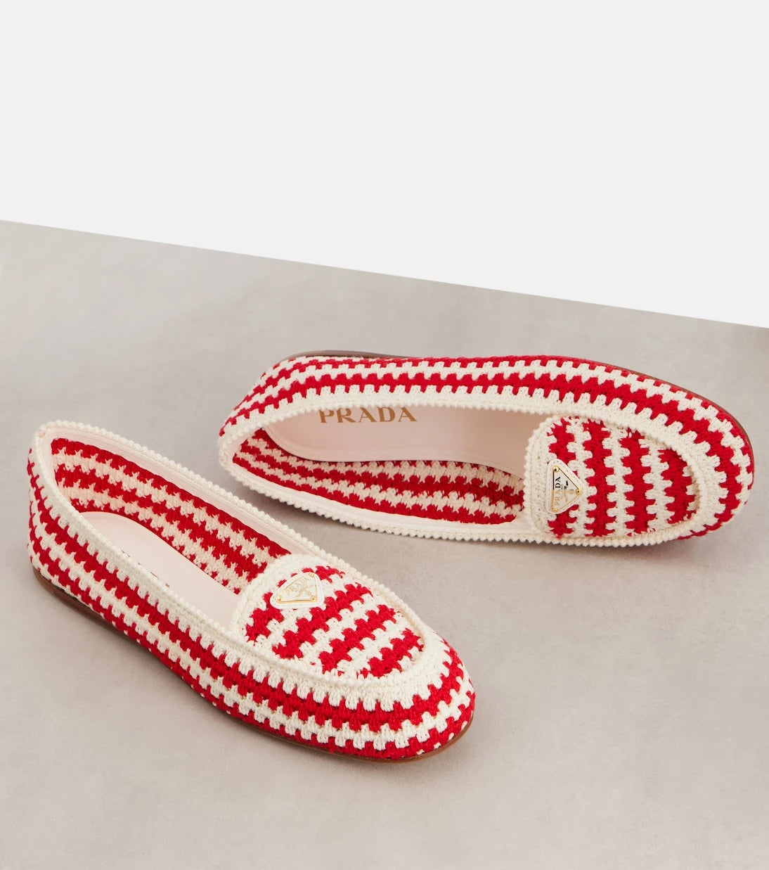 Prada - Striped crochet ballet flats