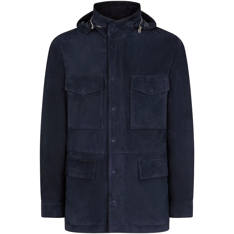 Navy Suede Four-Pocket Jacket