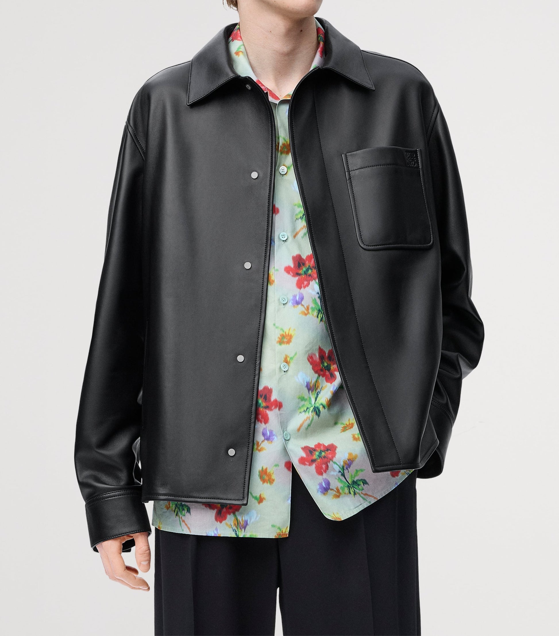 Black Leather Anagram Overshirt