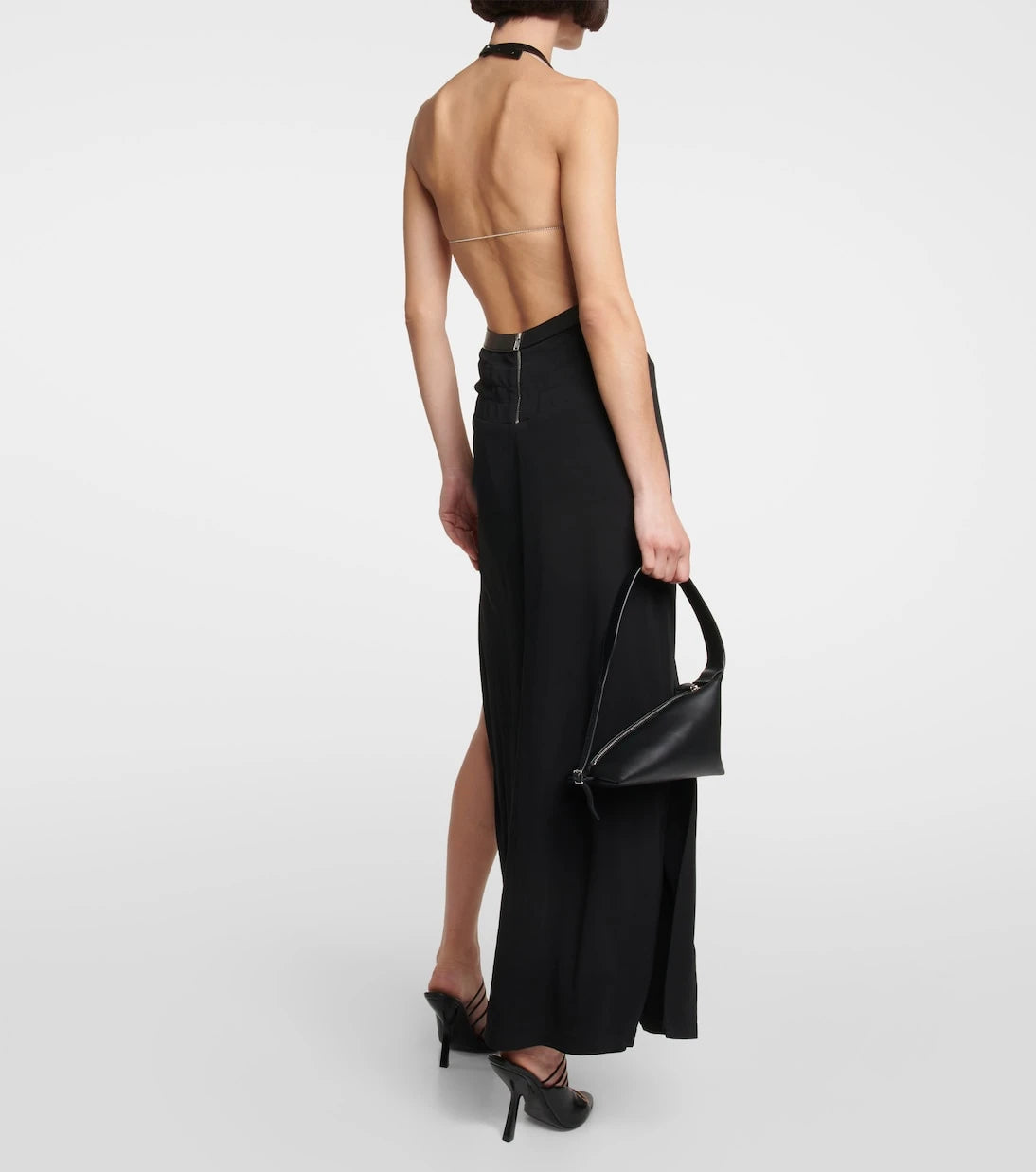 Dion Lee - فستان بفتحات وياقة هالتر وحواف جلدية