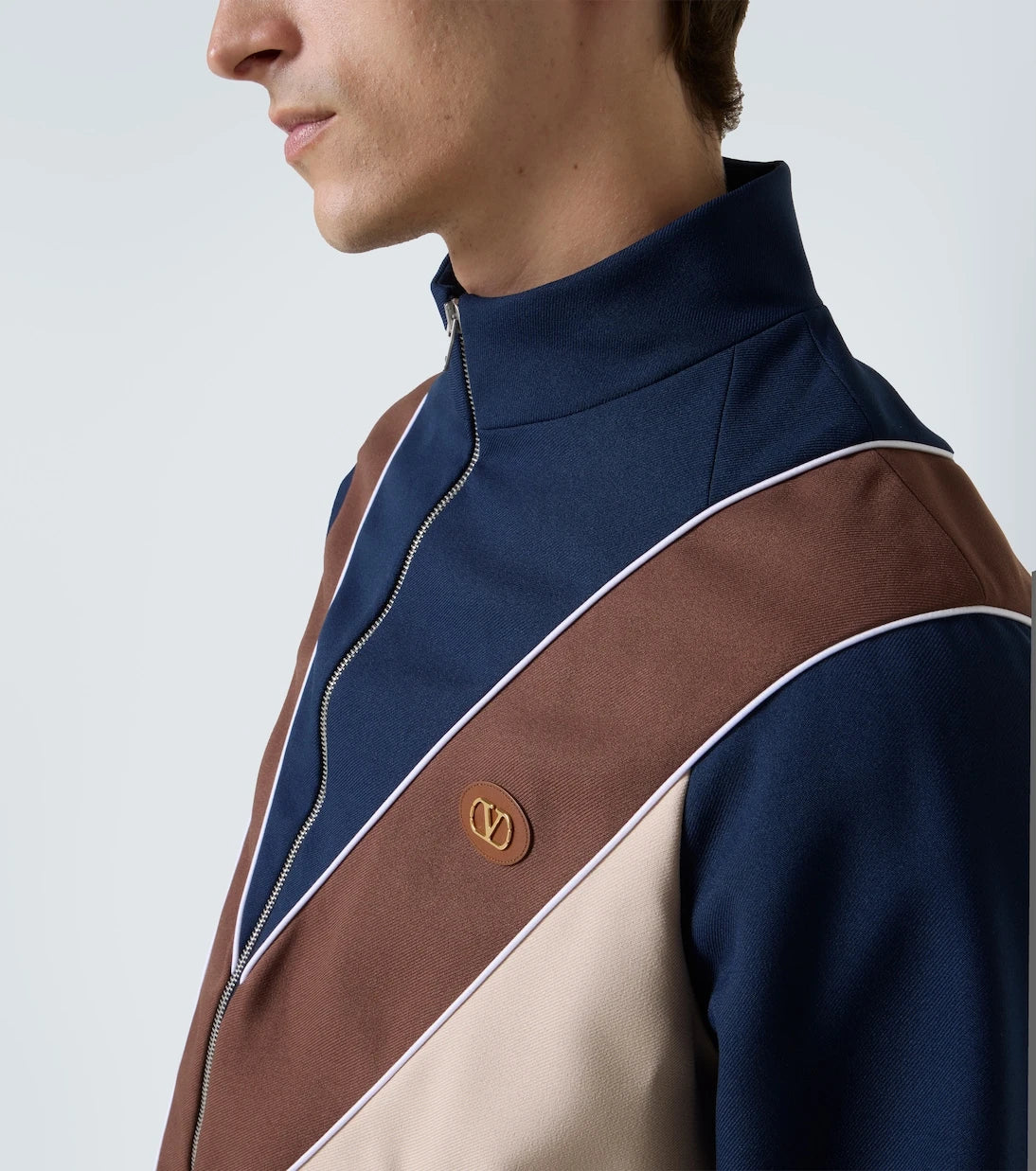 Valentino - Colorblocked logo zip-up sweatshirt