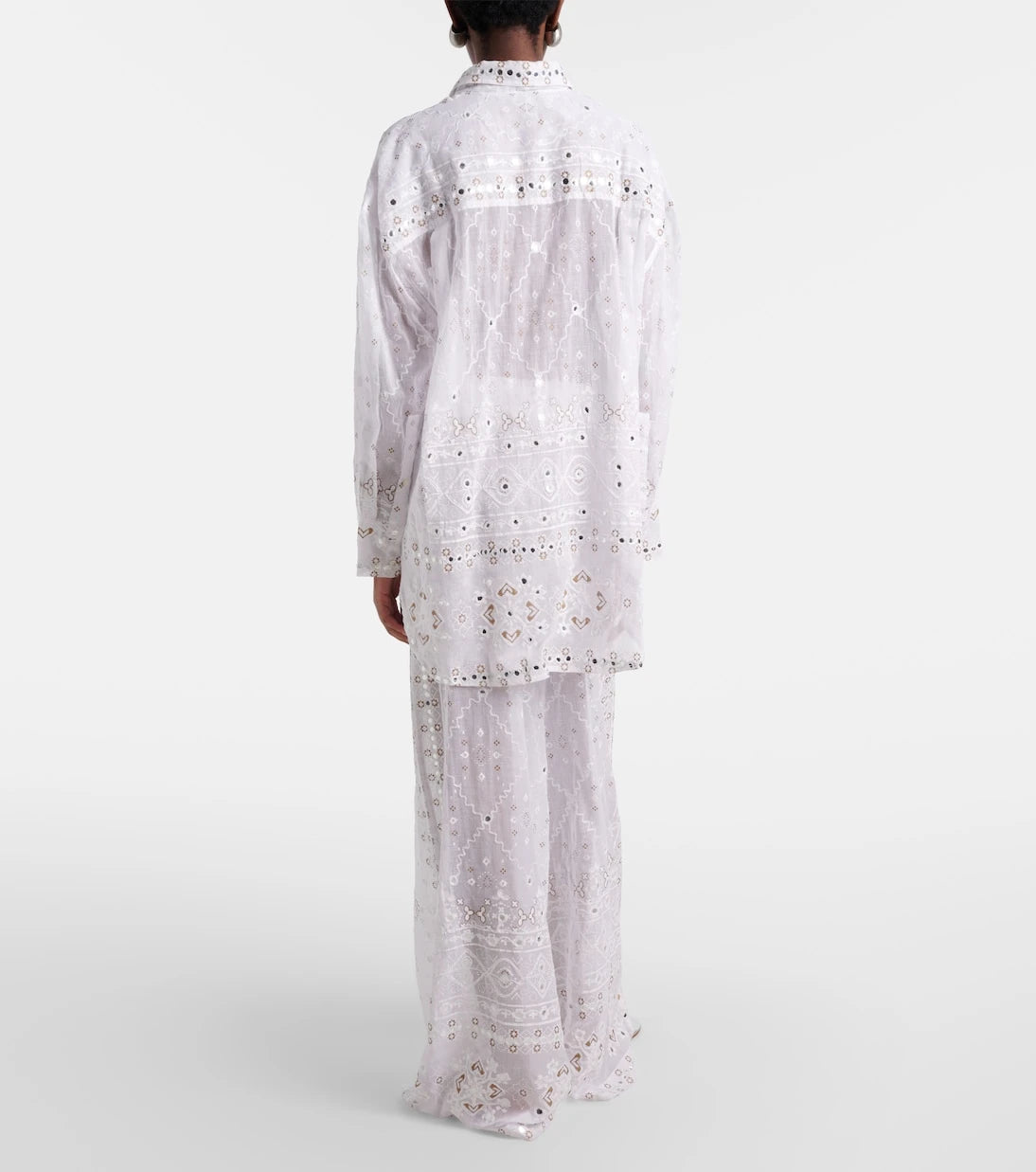 Juliet Dunn - Embellished cotton wide-leg pants