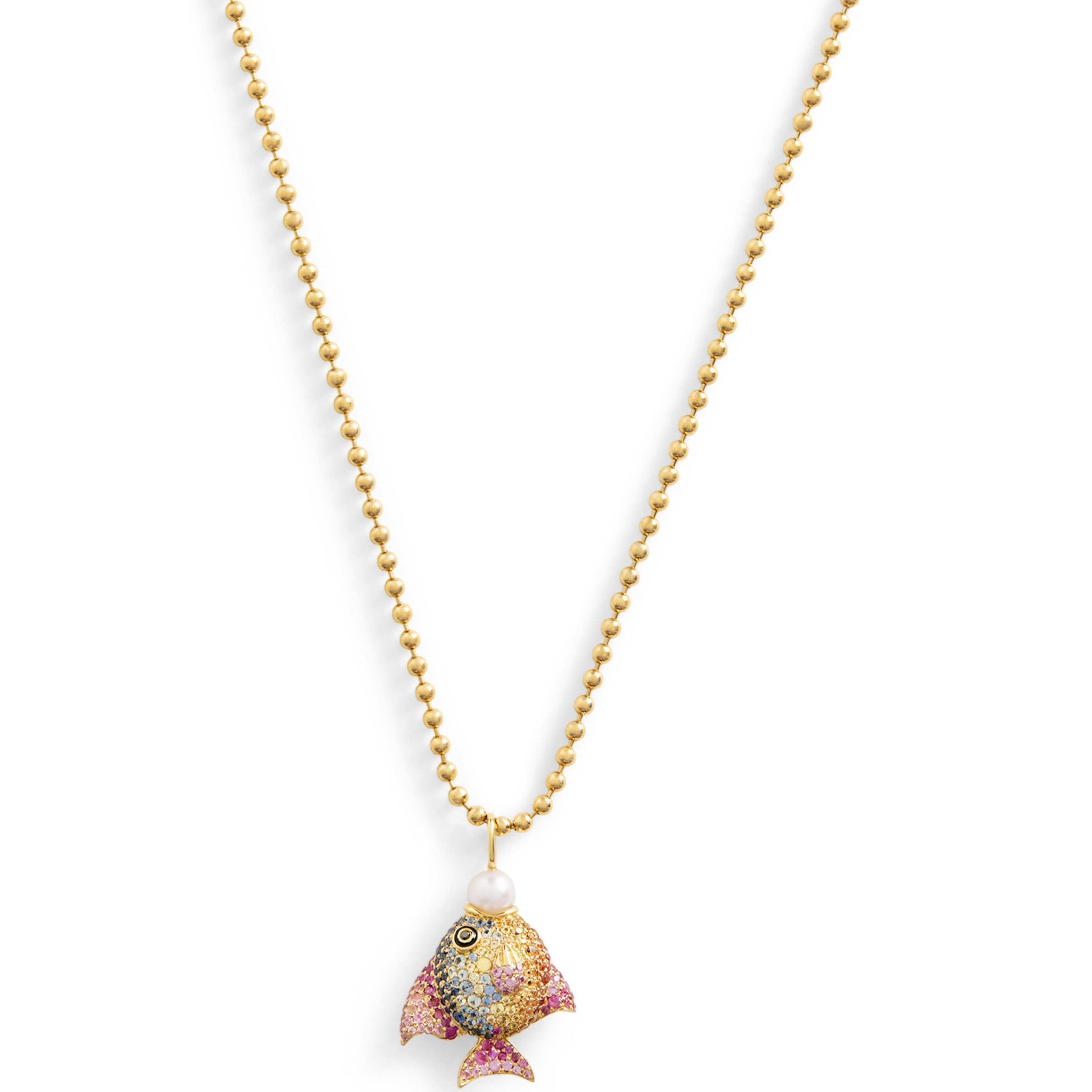 Emily P. Wheeler Yellow Gold and Mixed Gemstone Rainbow Fish Necklace