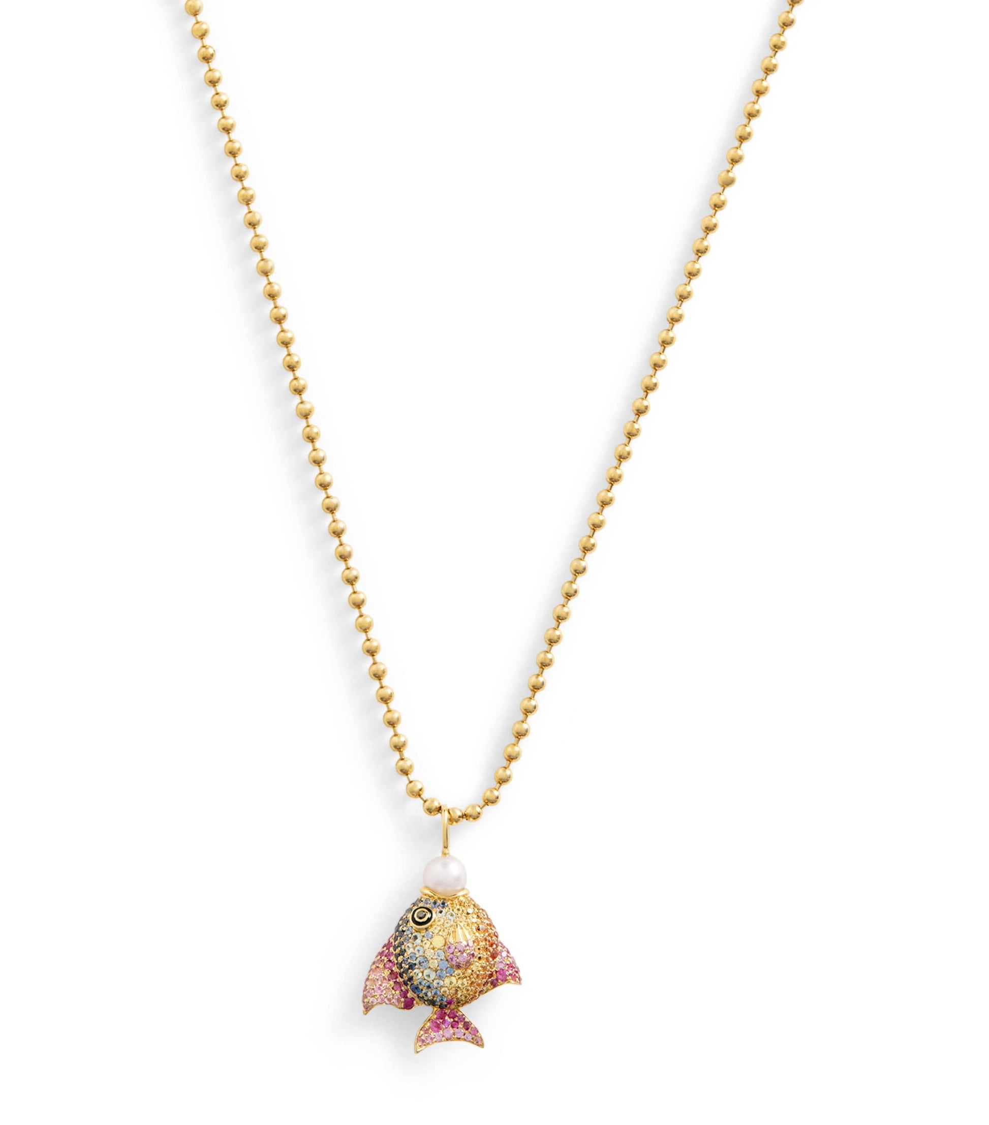 Emily P. Wheeler Yellow Gold and Mixed Gemstone Rainbow Fish Necklace