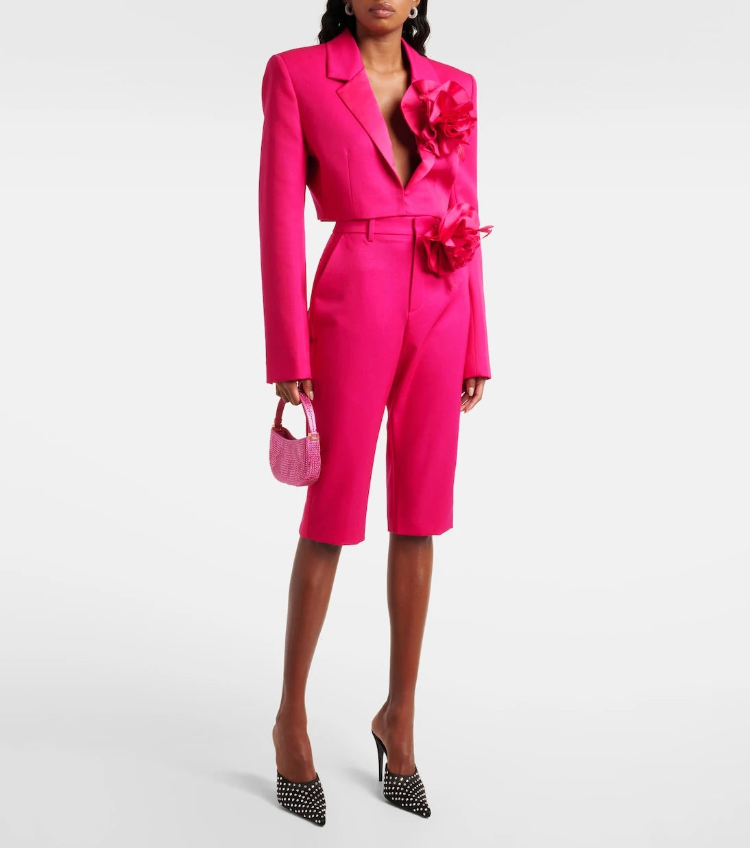 Area - Floral-appliqué cropped wool blazer