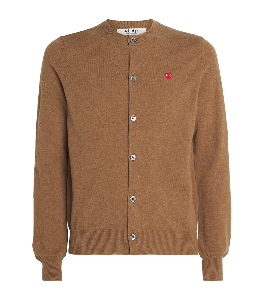 Comme Des Garçons Play Brown Wool Mini Heart Cardigan