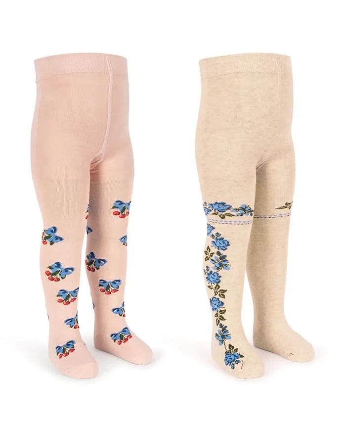 Konges Sløjd Çocuk Çorap Külotlu 2'li Flower and Cherry Jacquard Tights