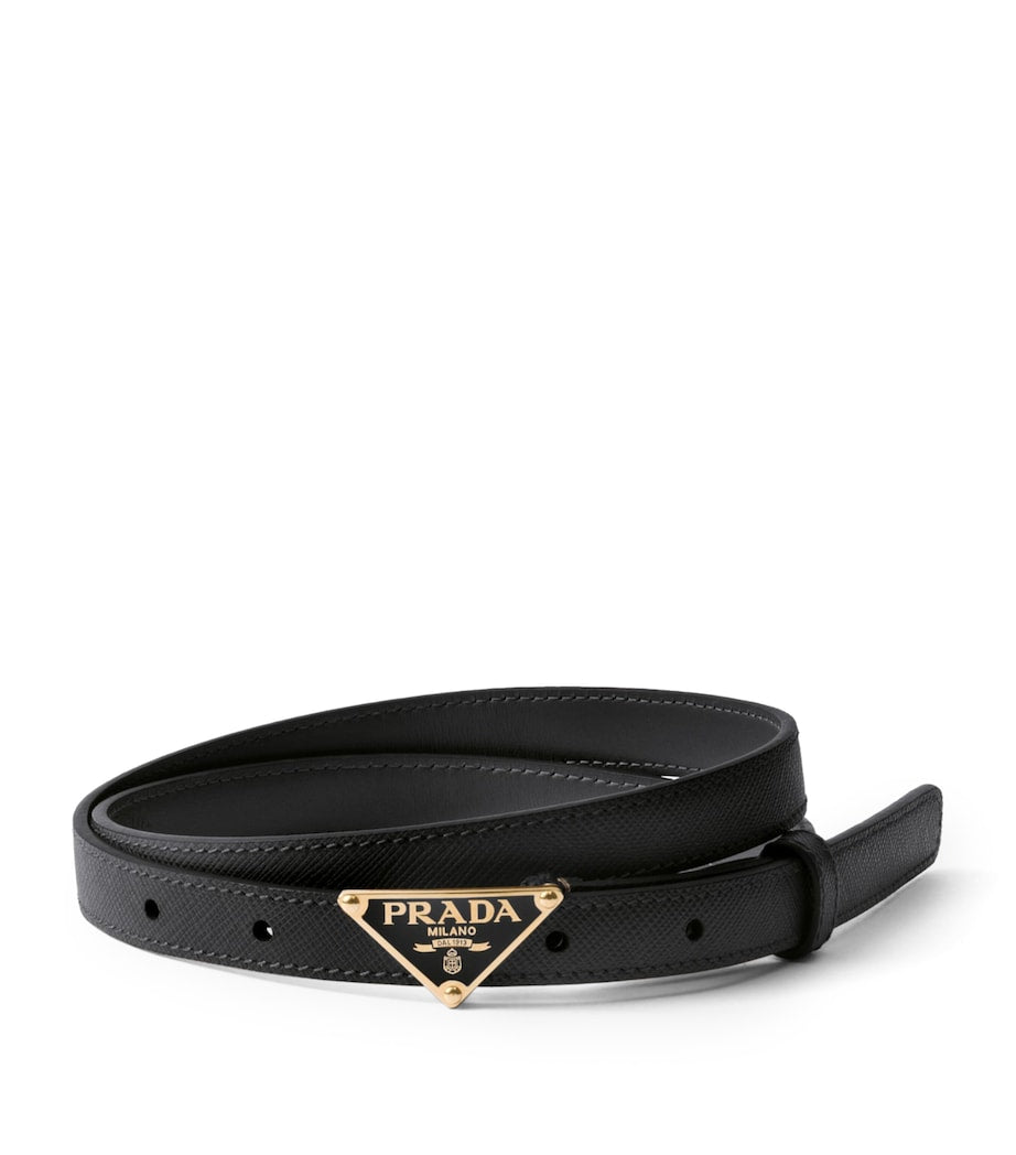 Prada Black Saffiano Leather Triangle Belt