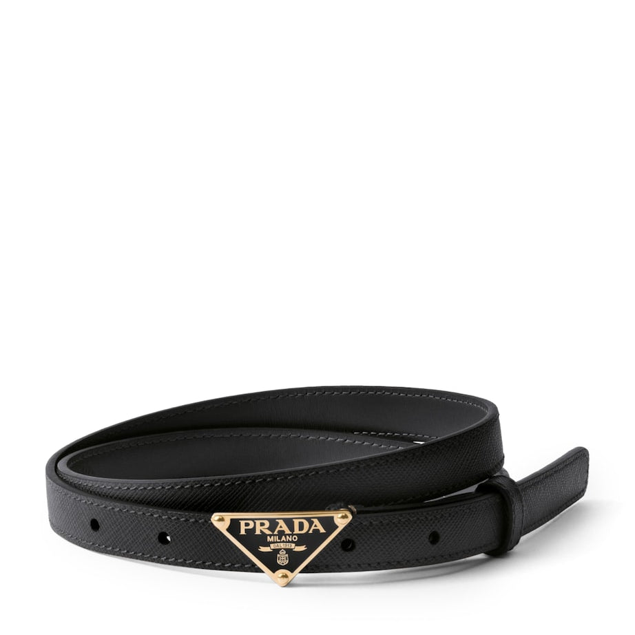 Prada Black Saffiano Leather Triangle Belt