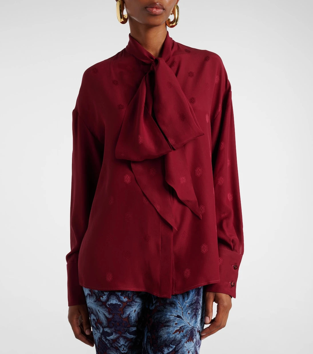 Etro - Jakarlı ipek krep döşin bluz