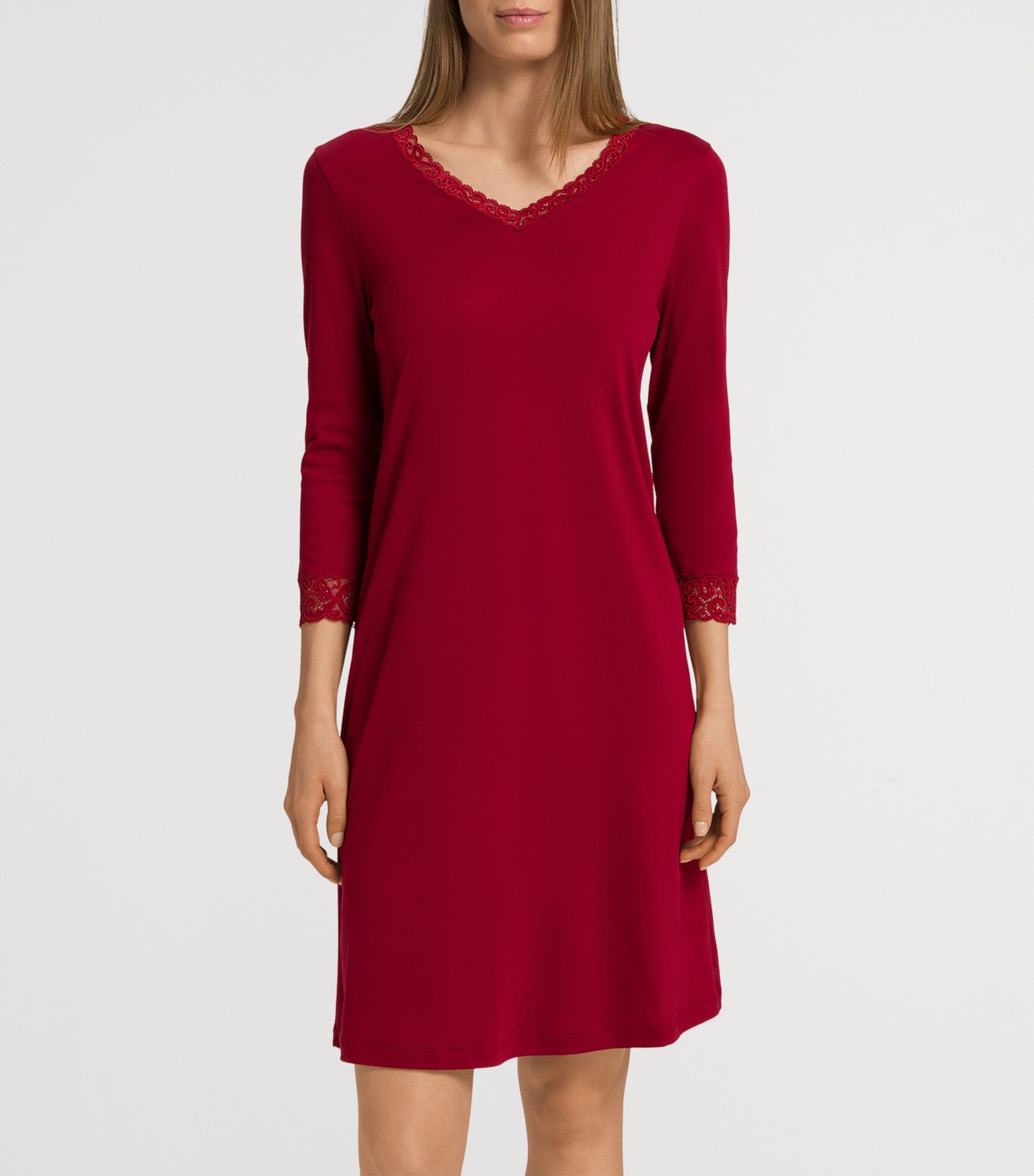Hanro Red Cotton Cropped-Sleeve Nightdress