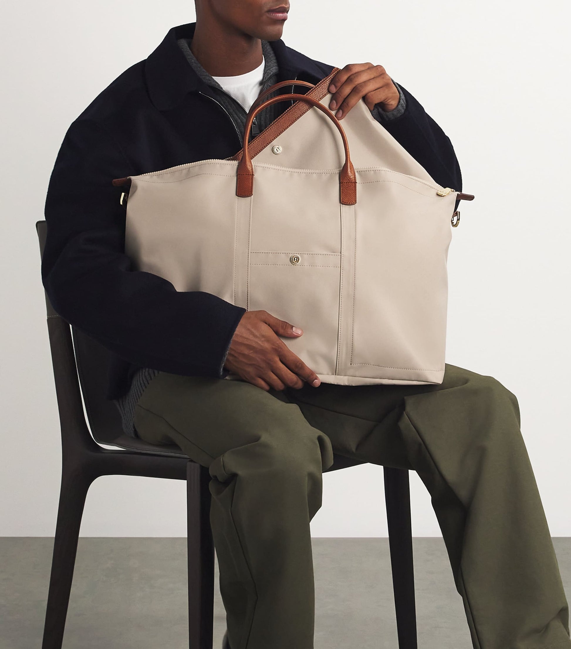 Harrods Neutral Nylon Overnight Tote Bag