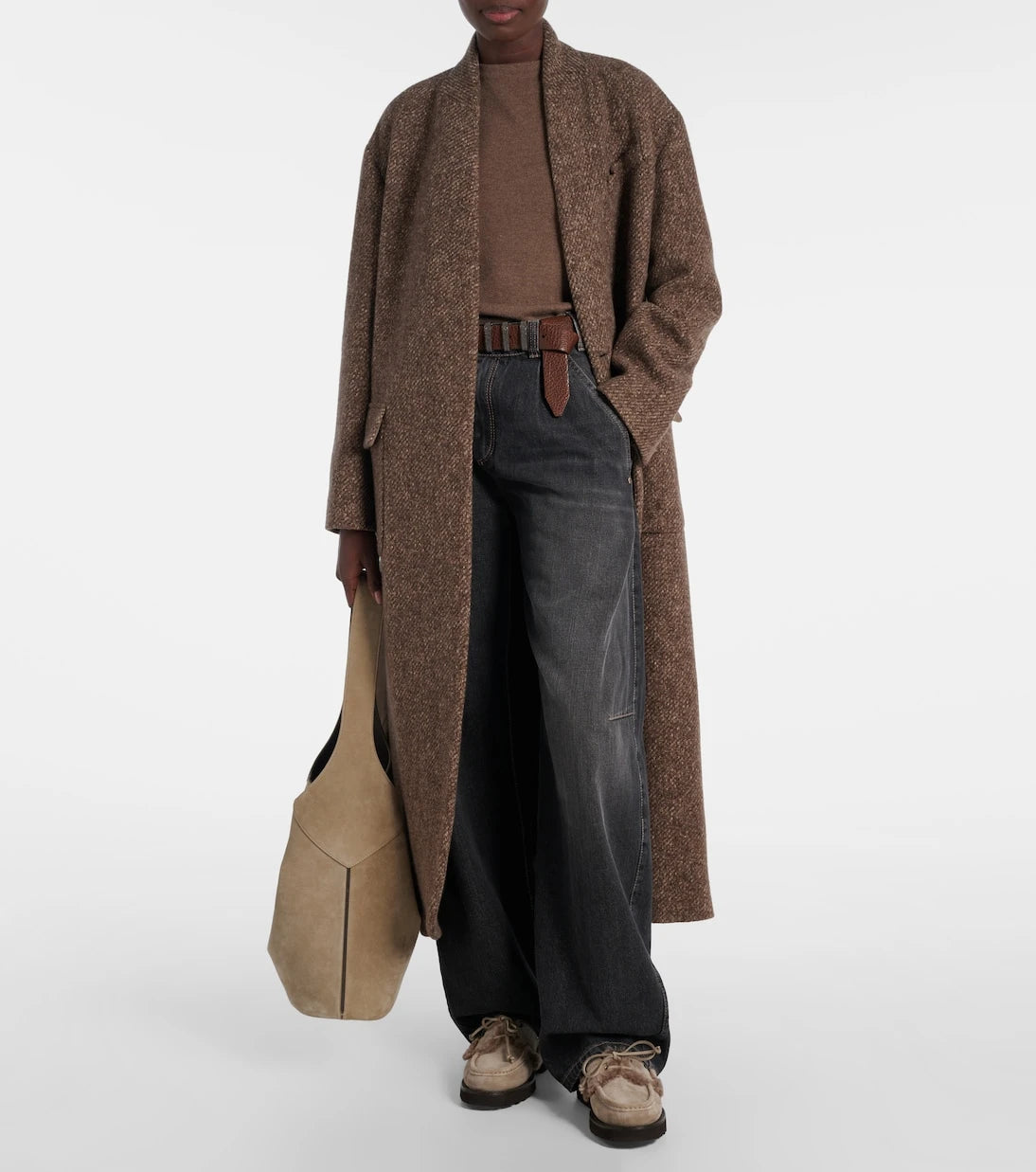 Brunello Cucinelli - Monili shearling-trimmed suede boat shoes