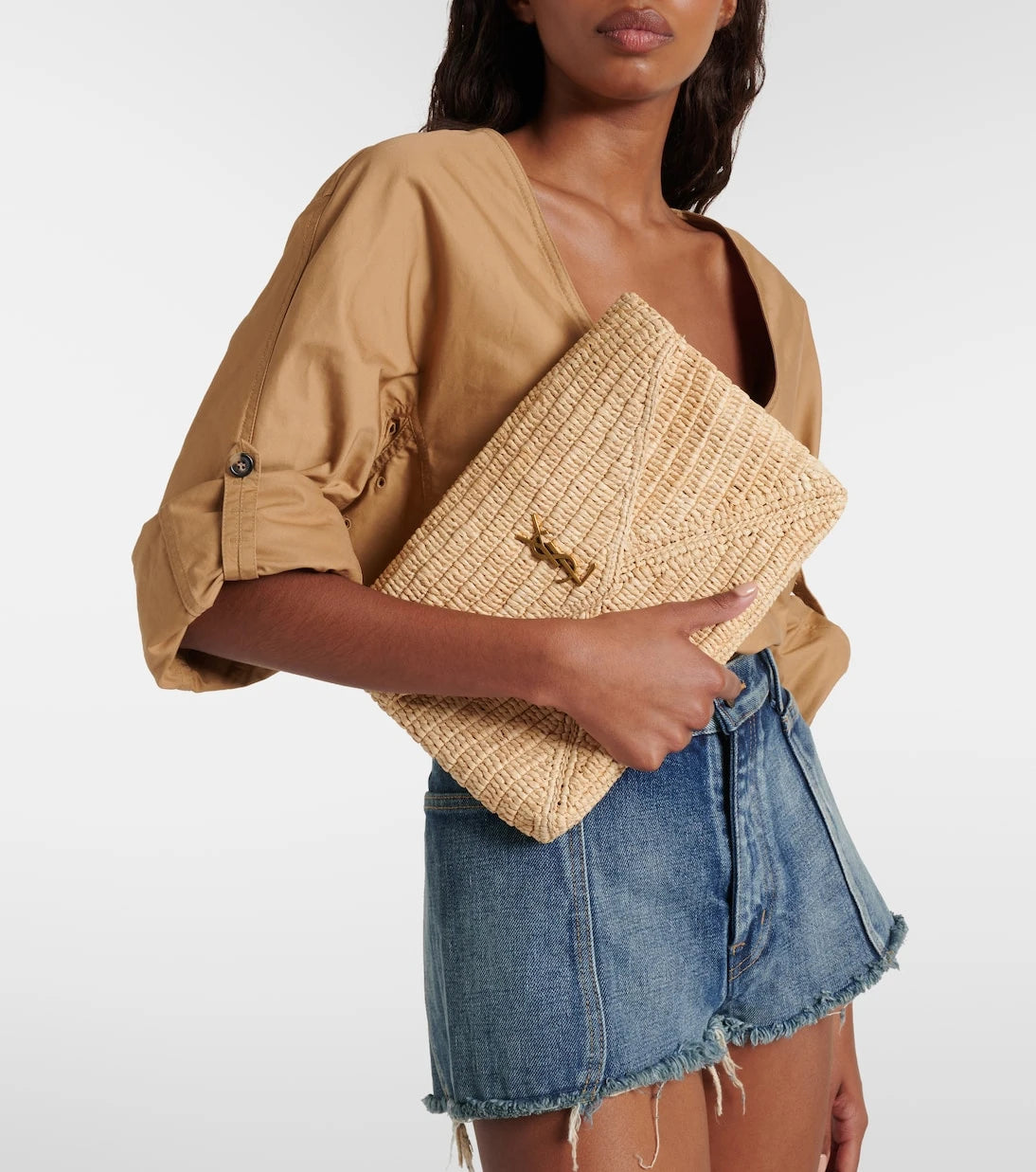 Saint Laurent - Cassandre Large raffia pouch