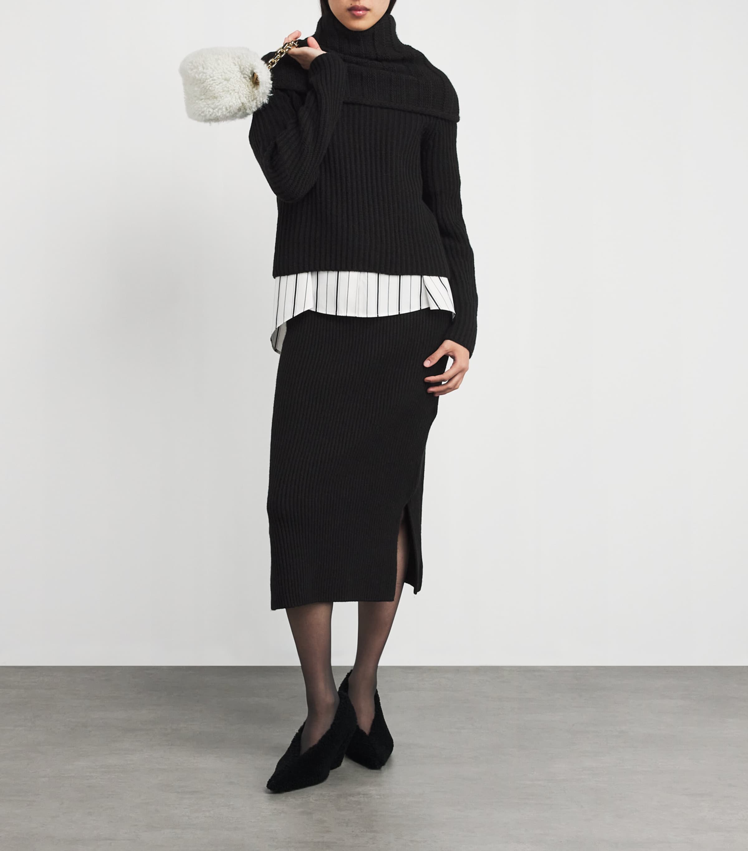 Iris Von Arnim Black Cashmere High-Waist Asina Midi Skirt