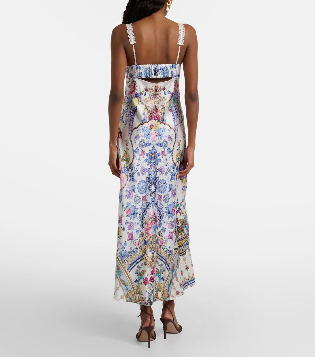 Camilla - Embellished printed silk satin midi dress
