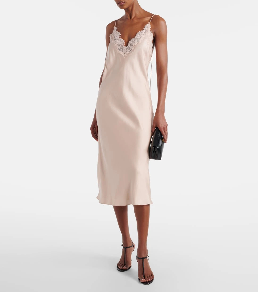 Róhe - Lace-trimmed silk satin slip dress