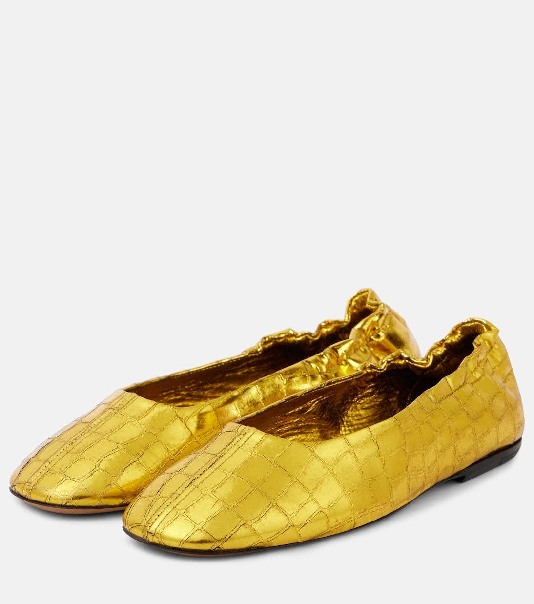 Dries Van Noten - Croc-effect metallic leather ballet flats