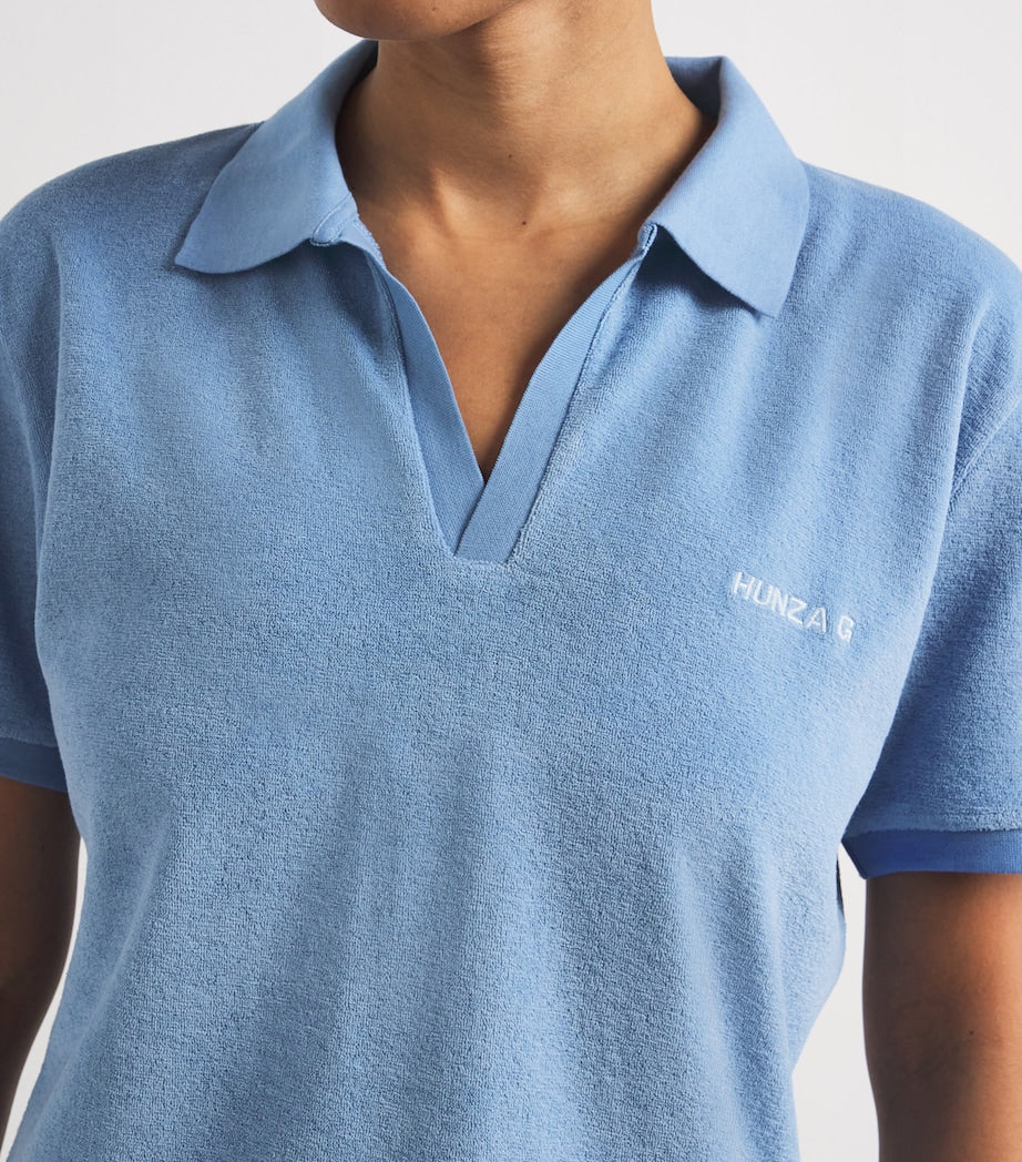 Hunza G Blue Cotton Terry Towelling Polo Shirt