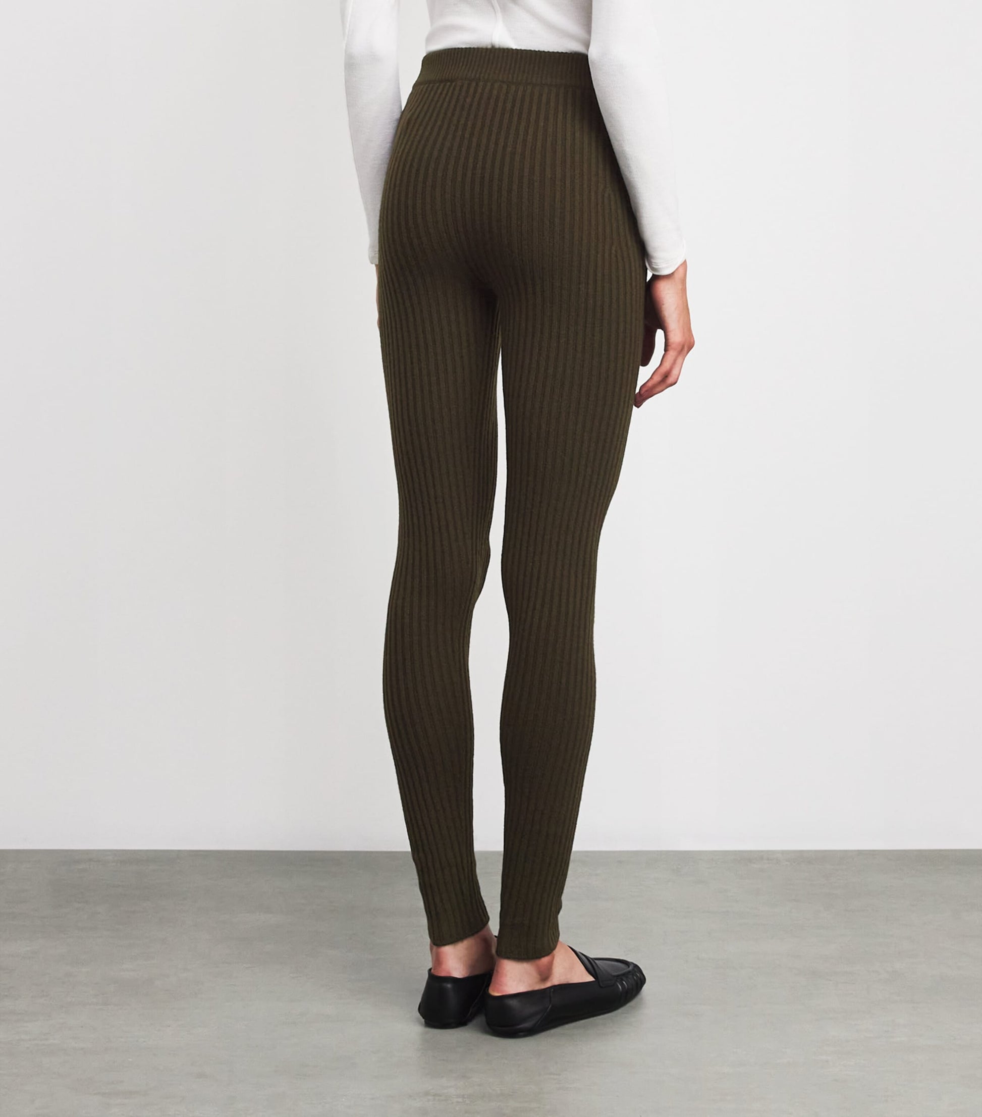 Green Wool-Blend Rib-Knit Leggings