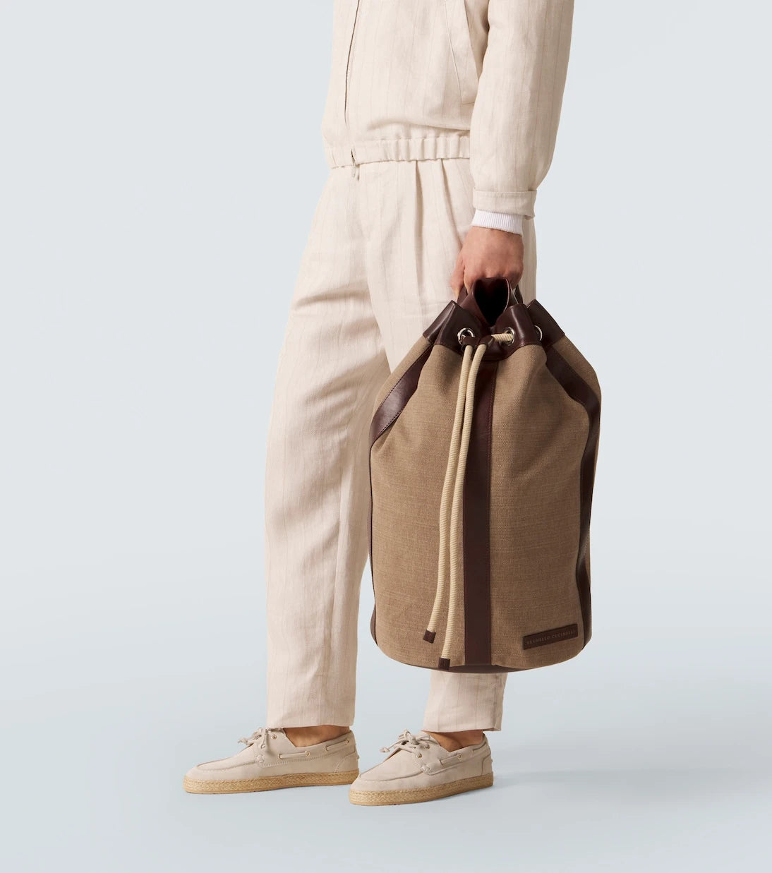 Brunello Cucinelli - Leather-trimmed canvas backpack