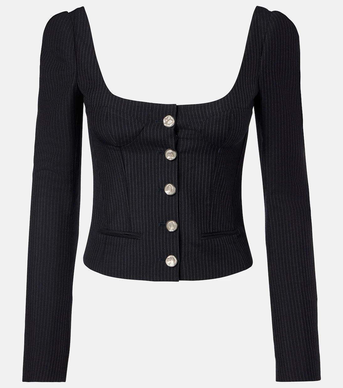 McQueen - Chalk stripe wool and mohair bustier top