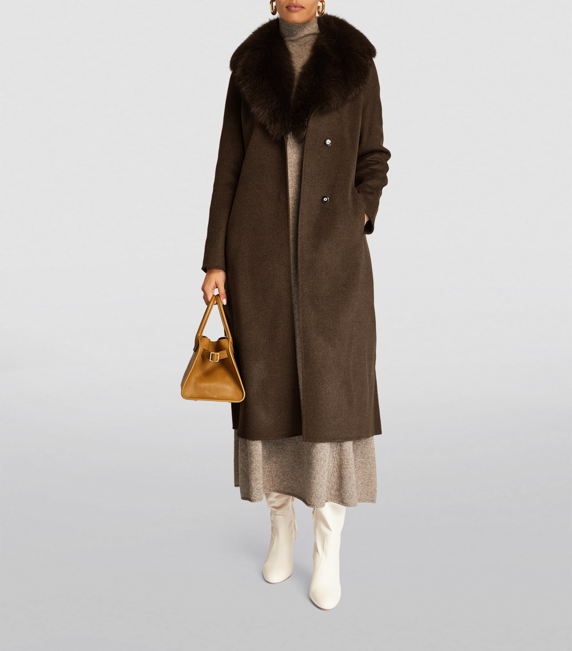 Yves Salomon Orange Wool-Cashmere Fur-Trim Coat