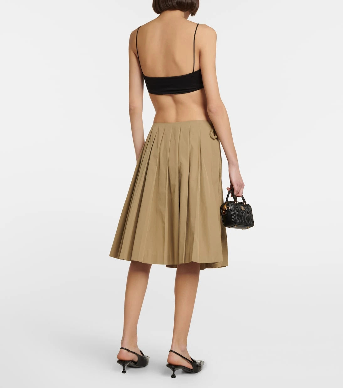 Miu Miu - Embroidered pleated cotton midi skirt