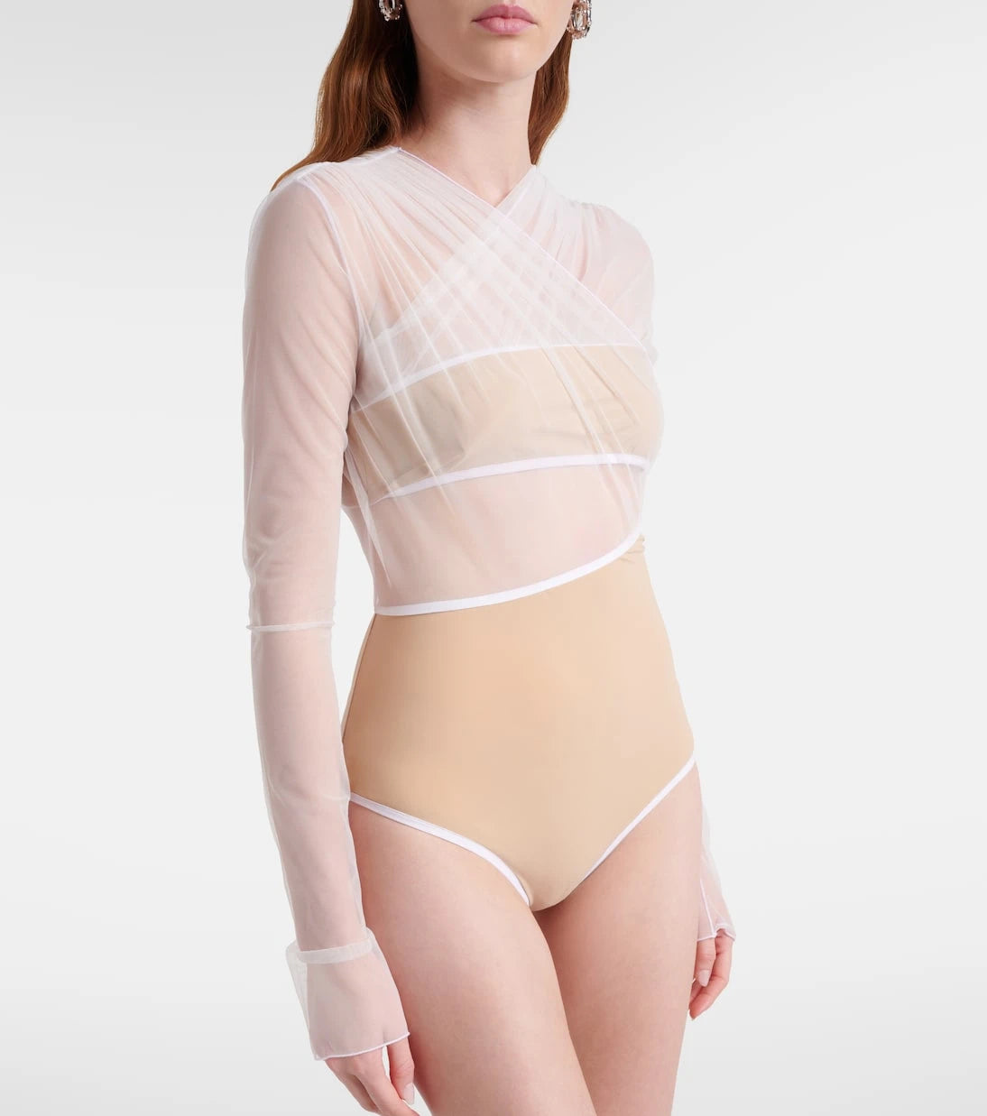 Nensi Dojaka - Cutout ruched sheer bodysuit