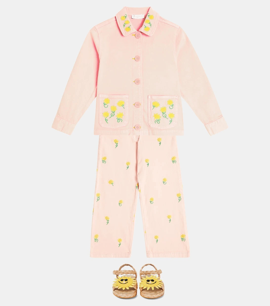 Stella McCartney Kids - بنطال قطني بتطريز زهرة دوّار الشمس