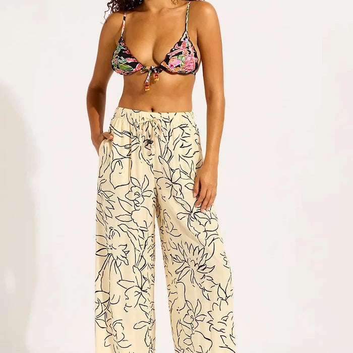 Seafolly Kadın Geniş Paça Viskon Büzgülü Pantolon