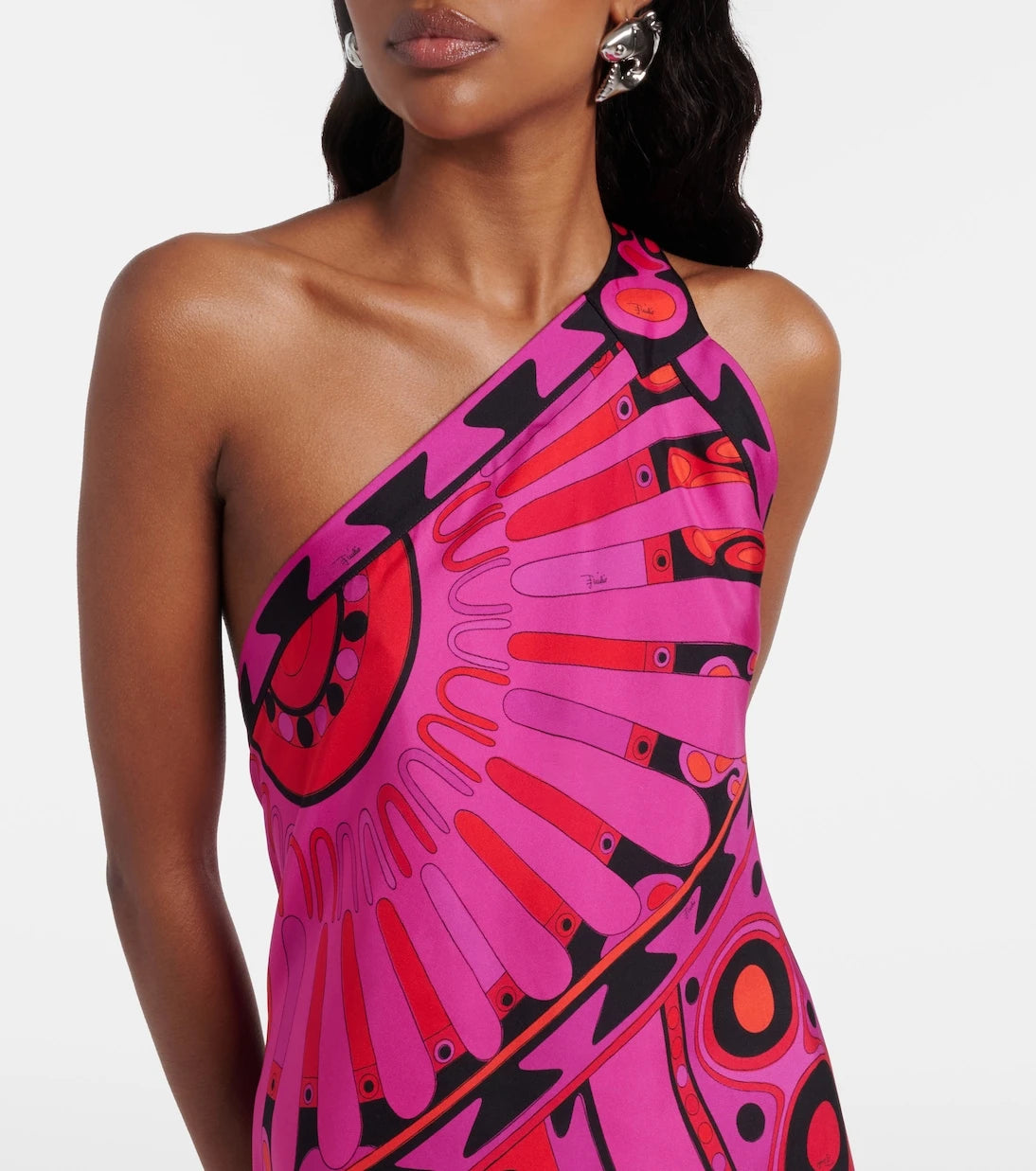 Pucci - Soleil asymmetric silk twill midi dress