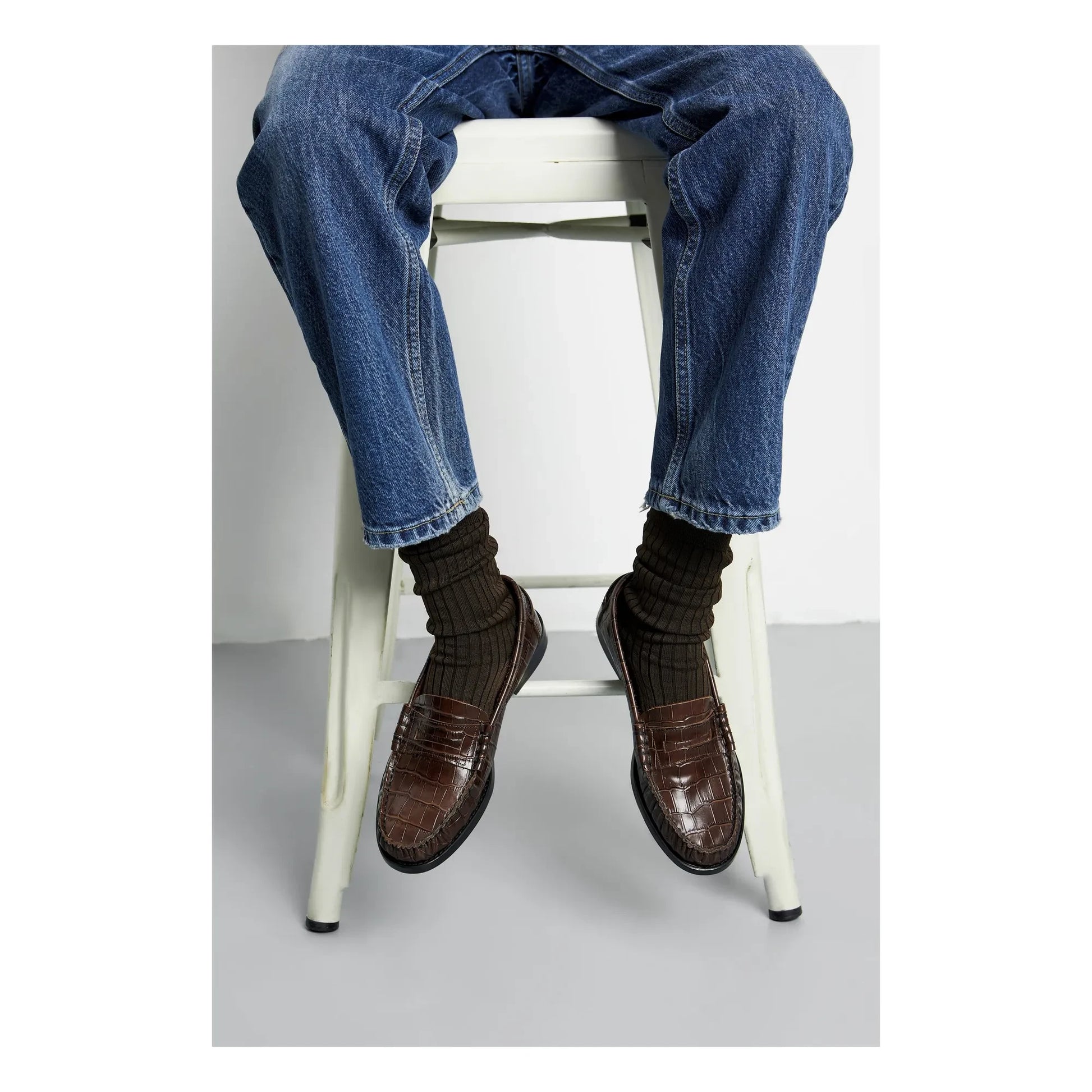 Augusta - Zoe Crocodile Effect Loafers | Chocolate