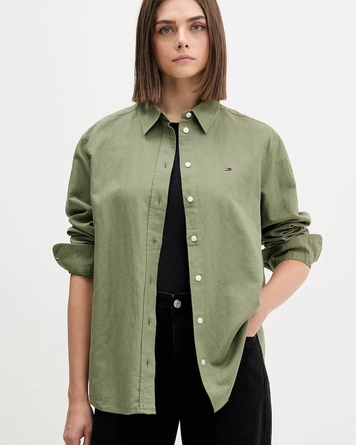 Tommy Jeans kadın keten gömlek