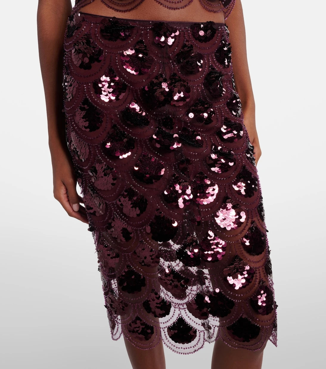 Rotate - Embellished mesh midi skirt