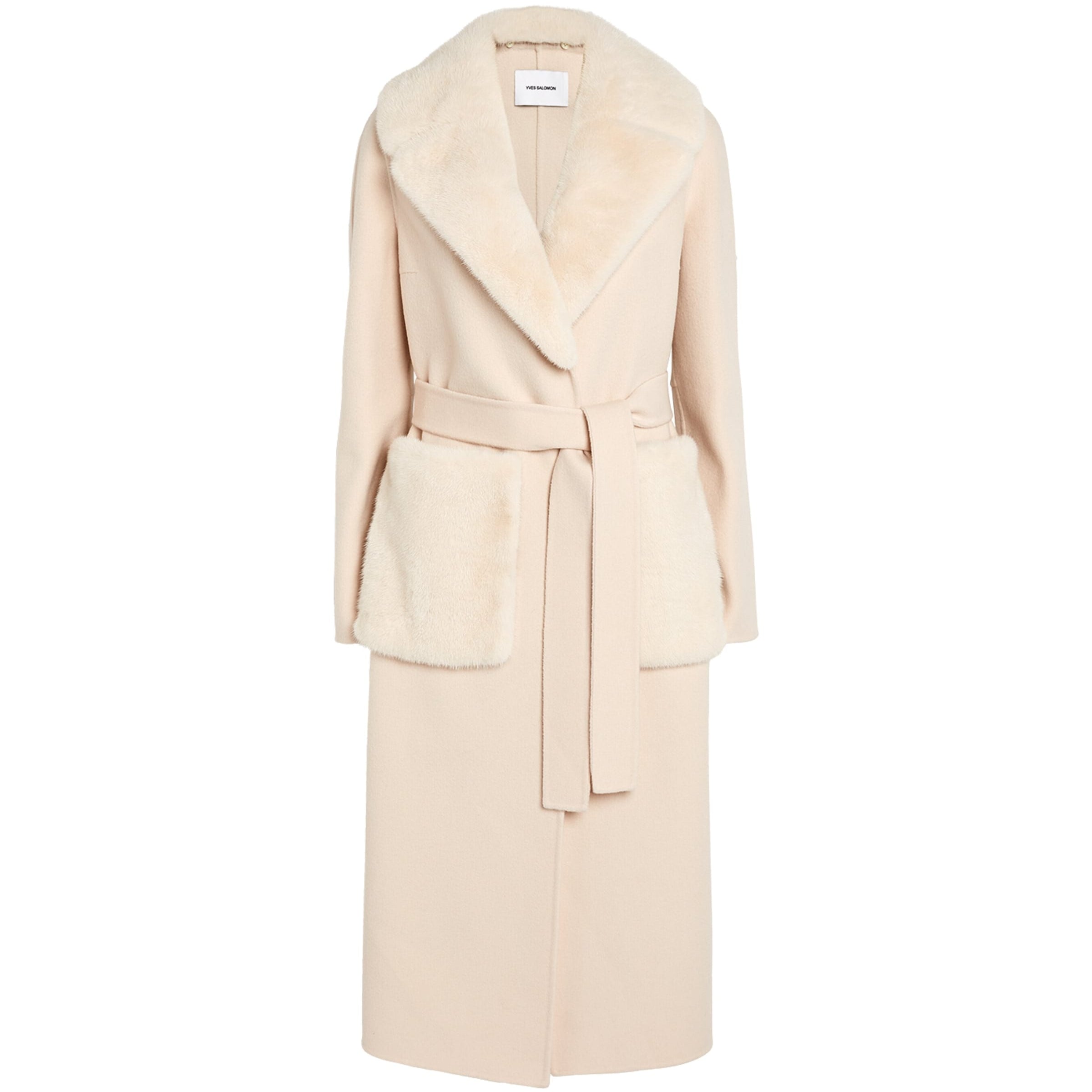 Yves Salomon Beige Cashmere-Wool Fox Fur-Trim Coat