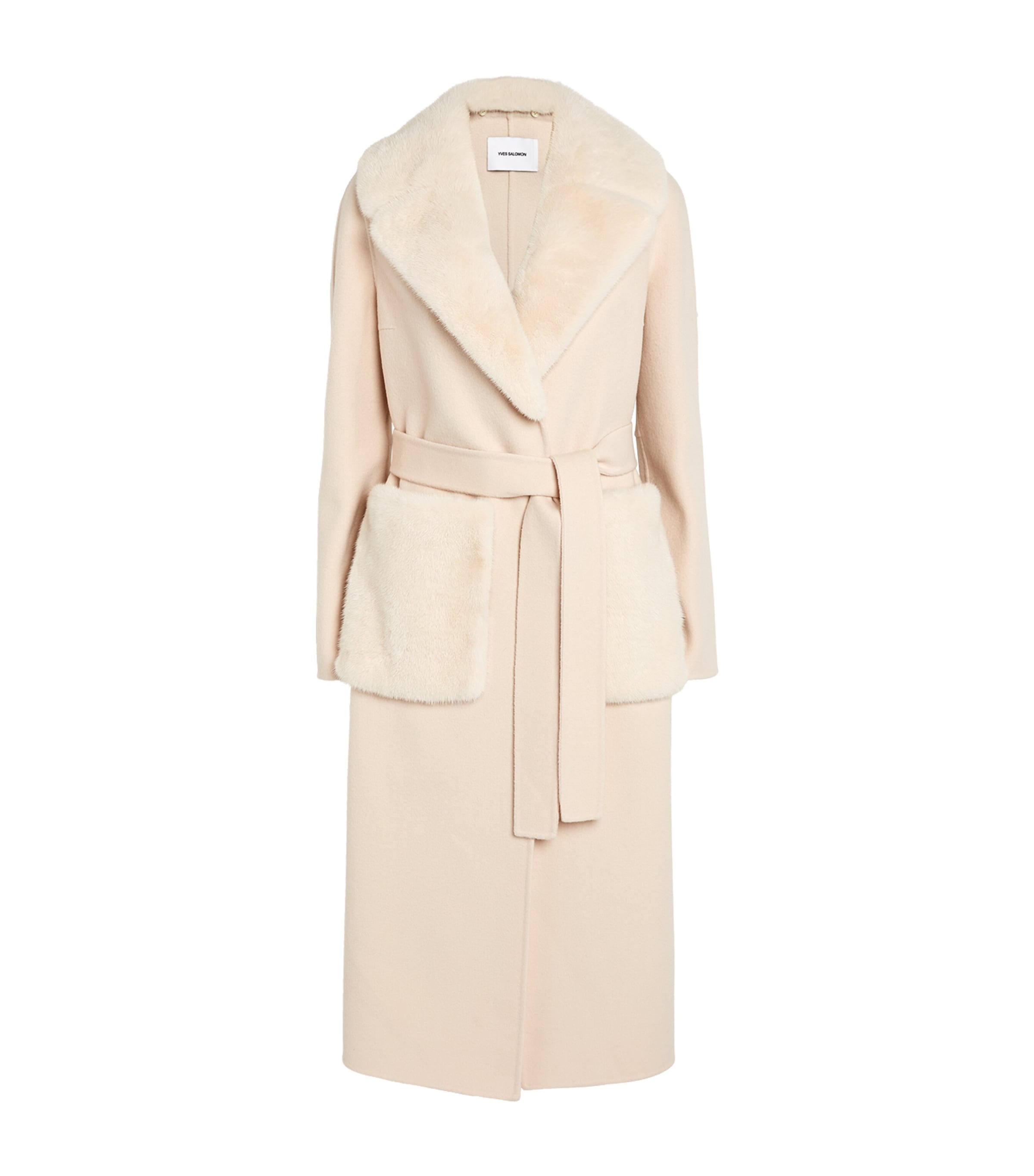 Yves Salomon Beige Cashmere-Wool Fox Fur-Trim Coat