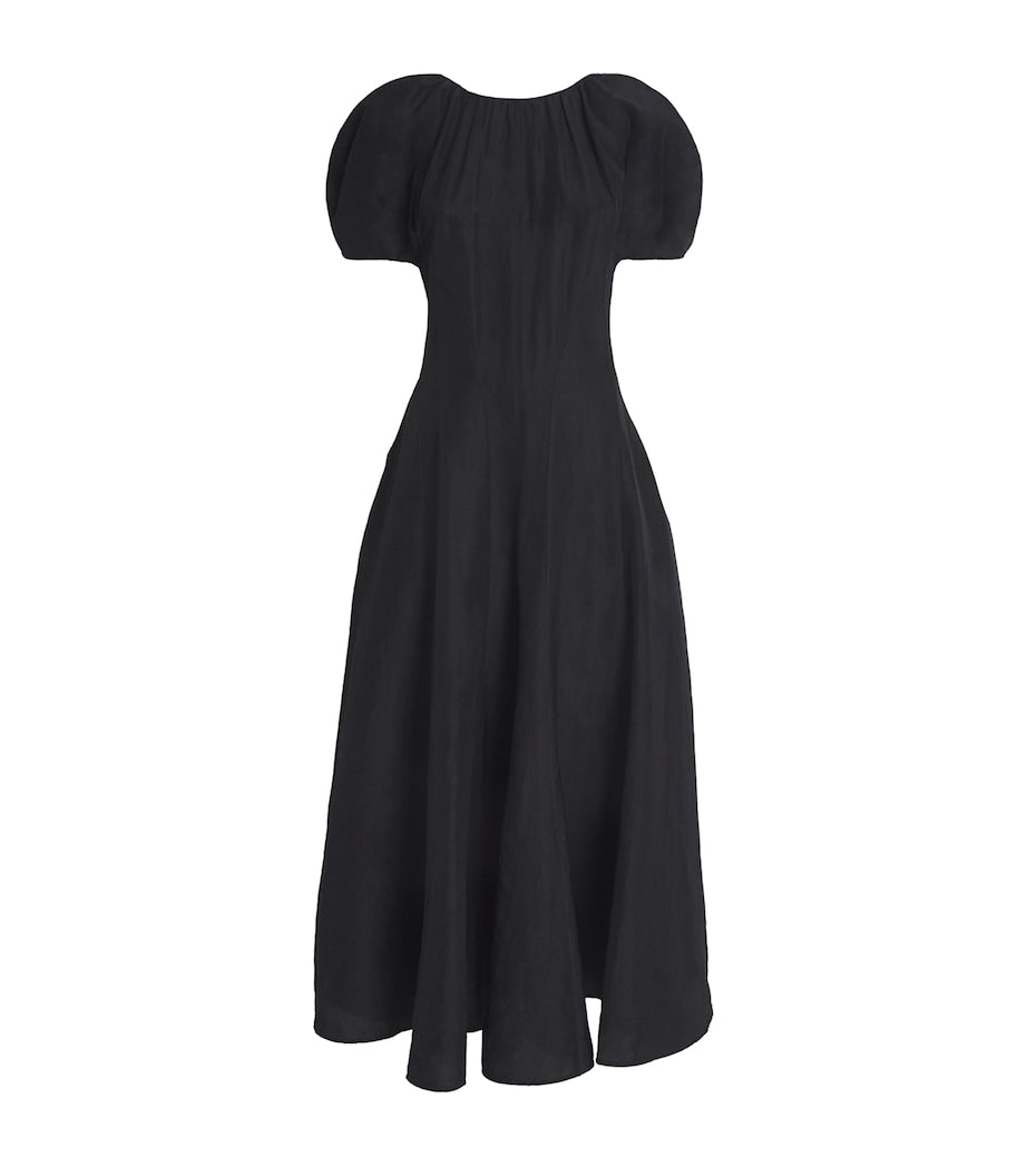 Black Balloon-Sleeve Midi Dress