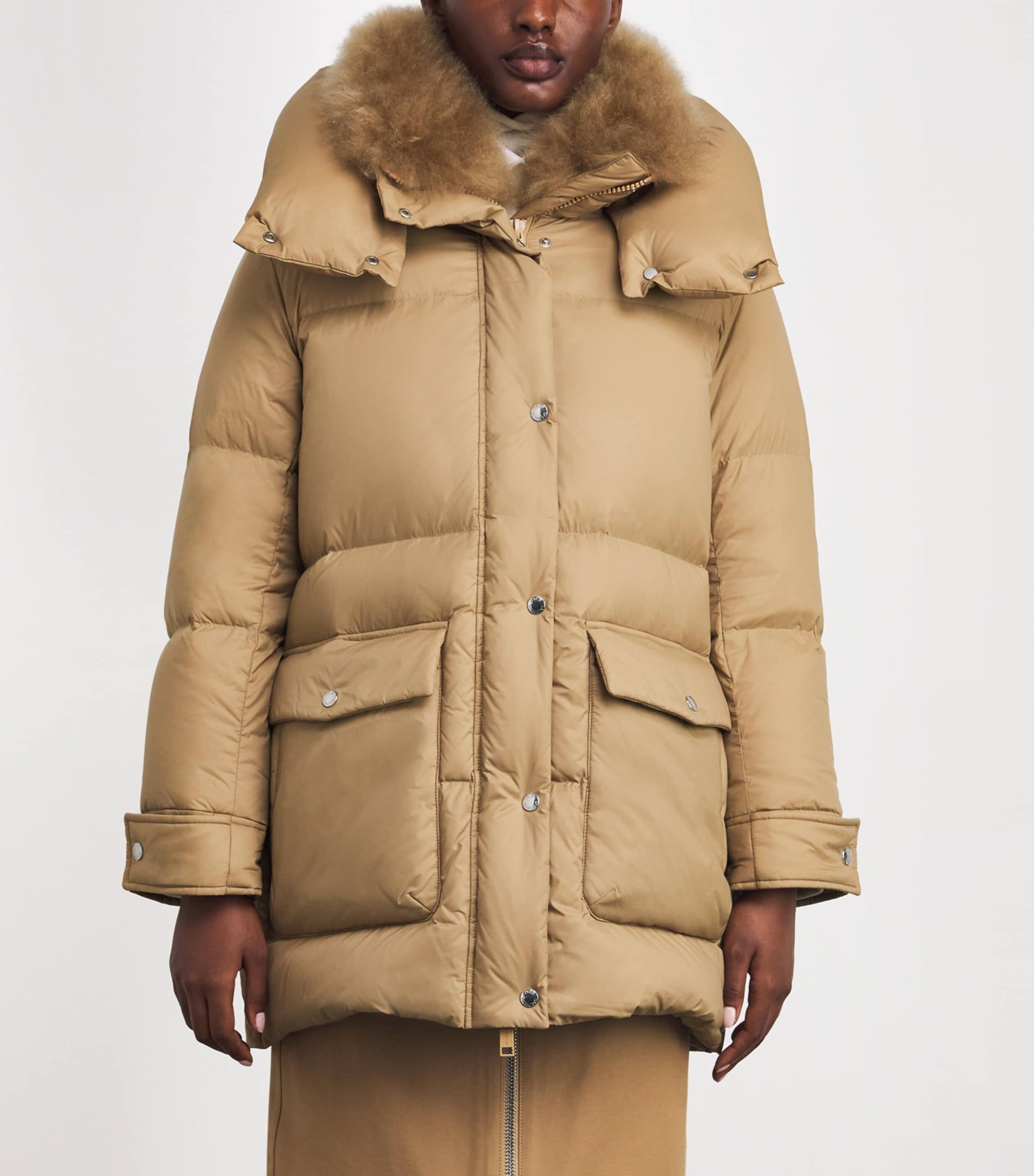 Yves Salomon Beige Down-Fur Technical Puffer Jacket (83cm)