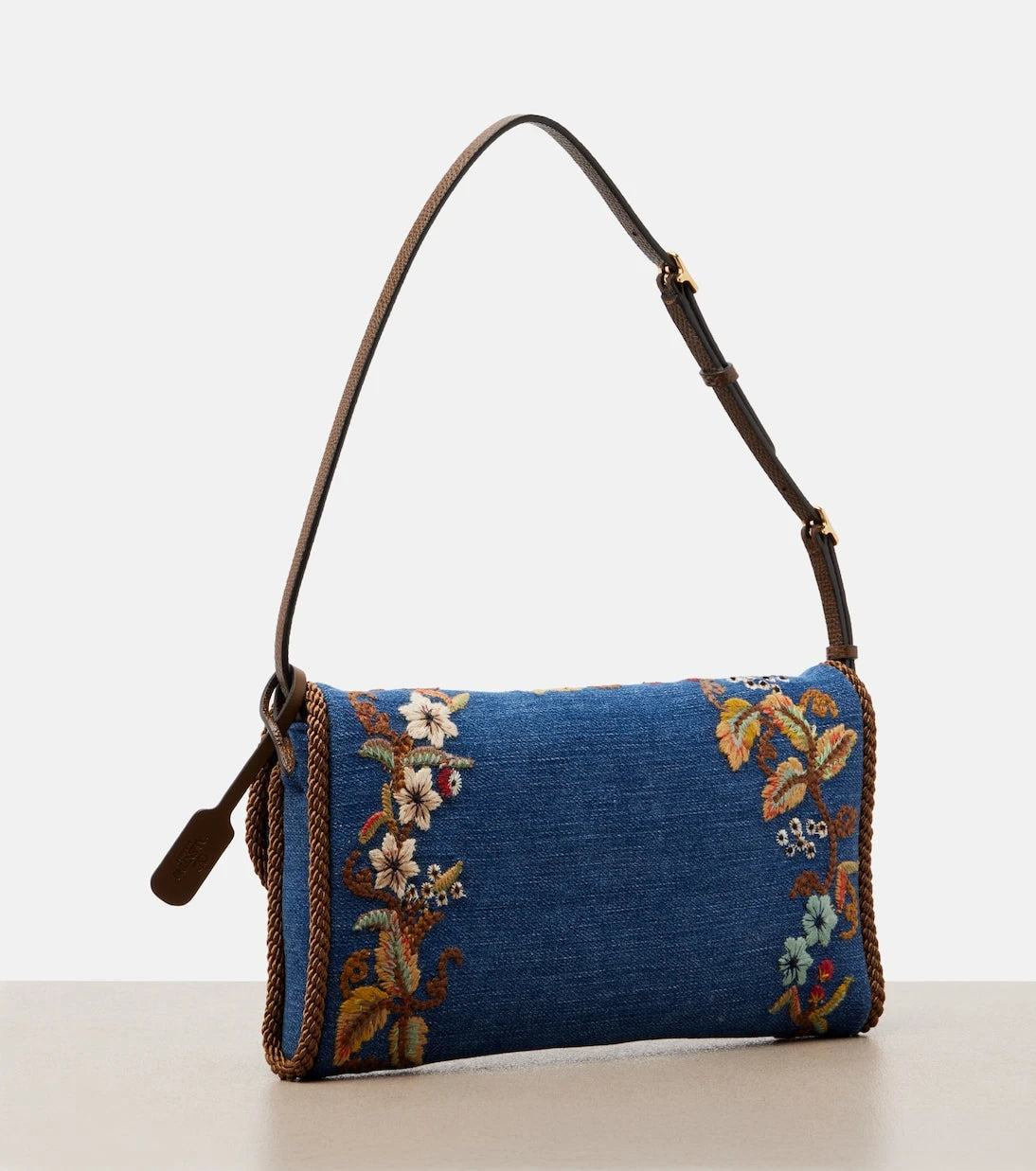 Valentino Garavani - DeVain Small embroidered denim shoulder bag