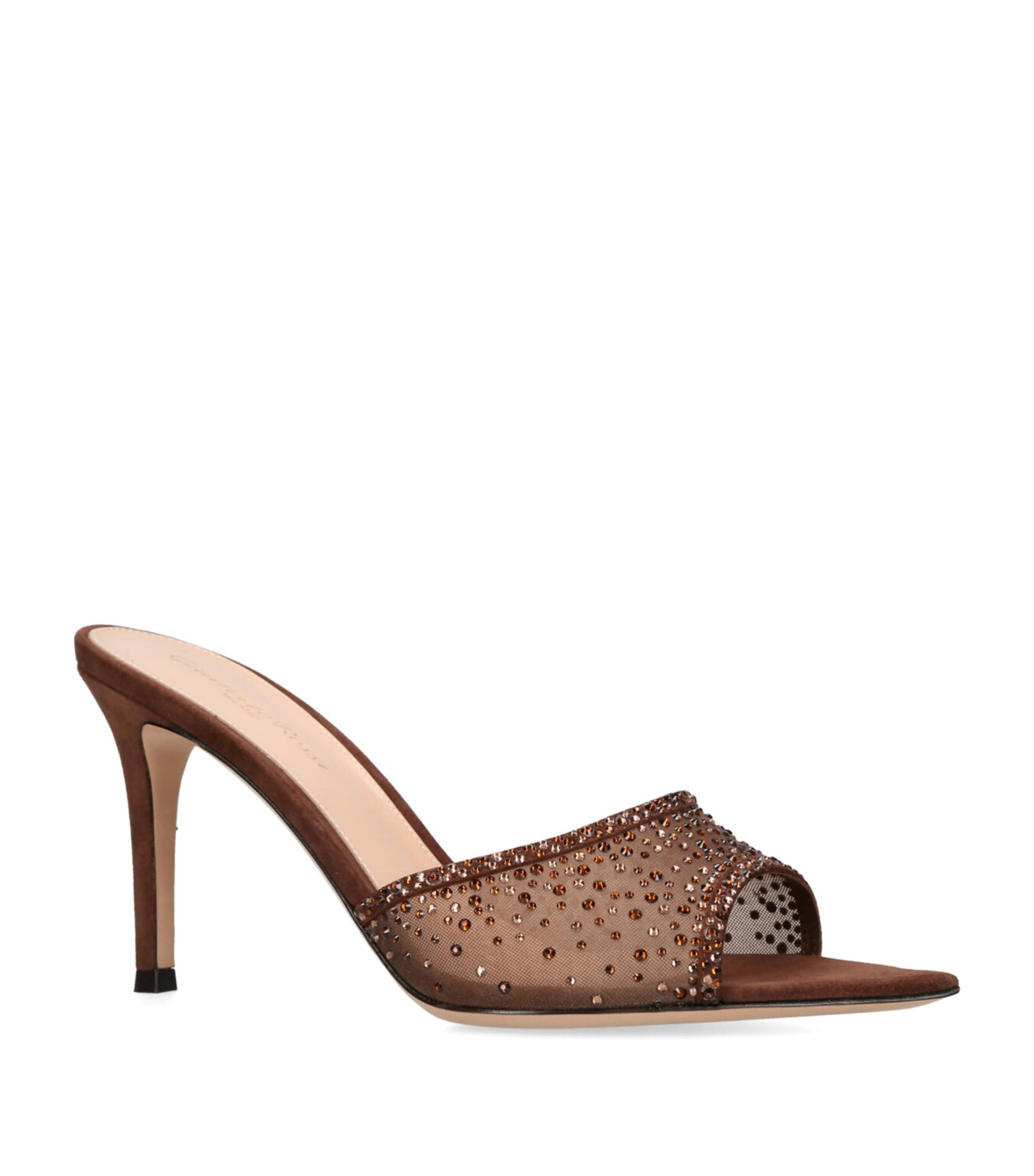 Gianvito Rossi Brown Embellished Rania Heeled Mules 85