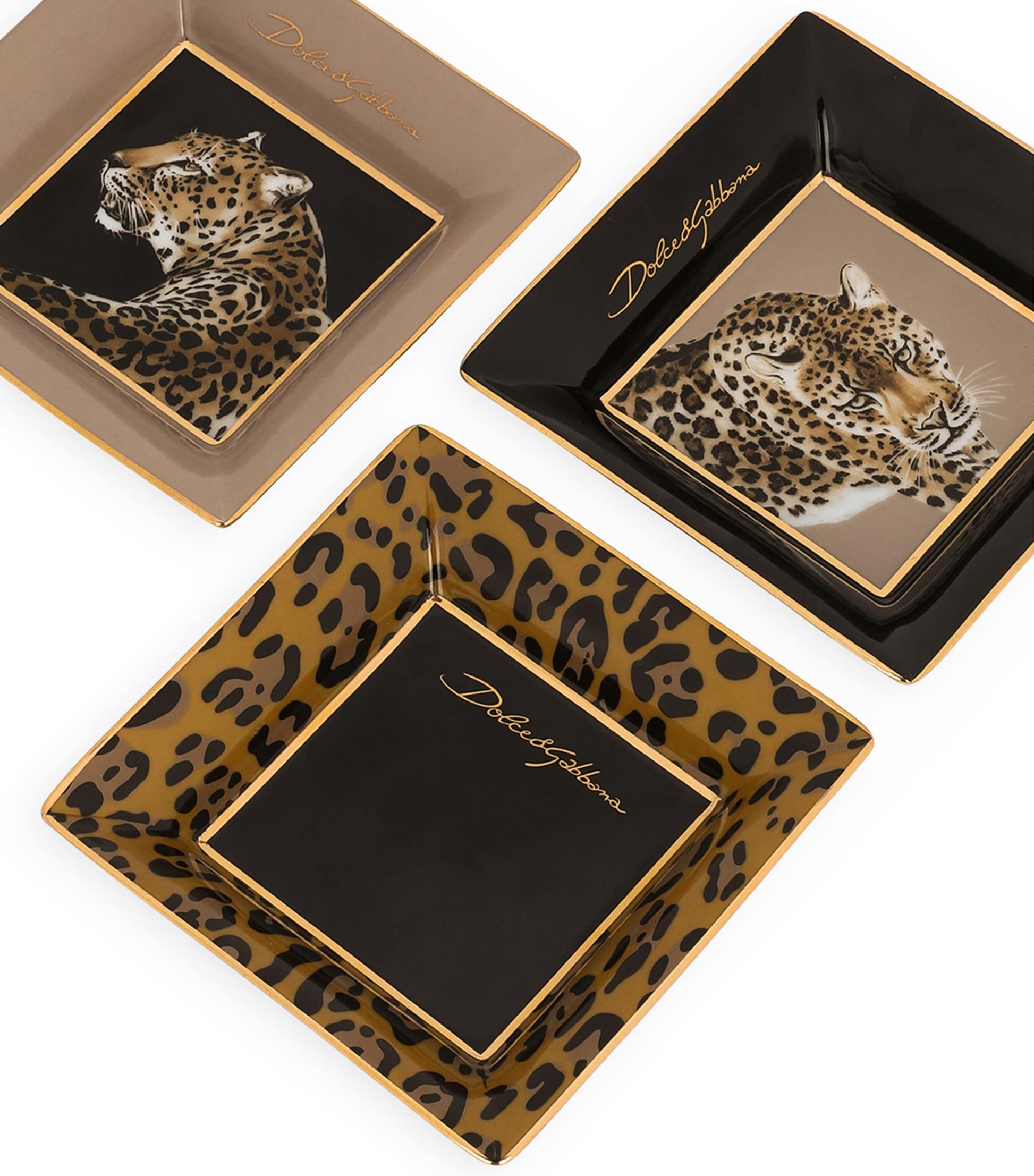 Set of 3 Porcelain Leopard Decorative Square Plates (10cm)