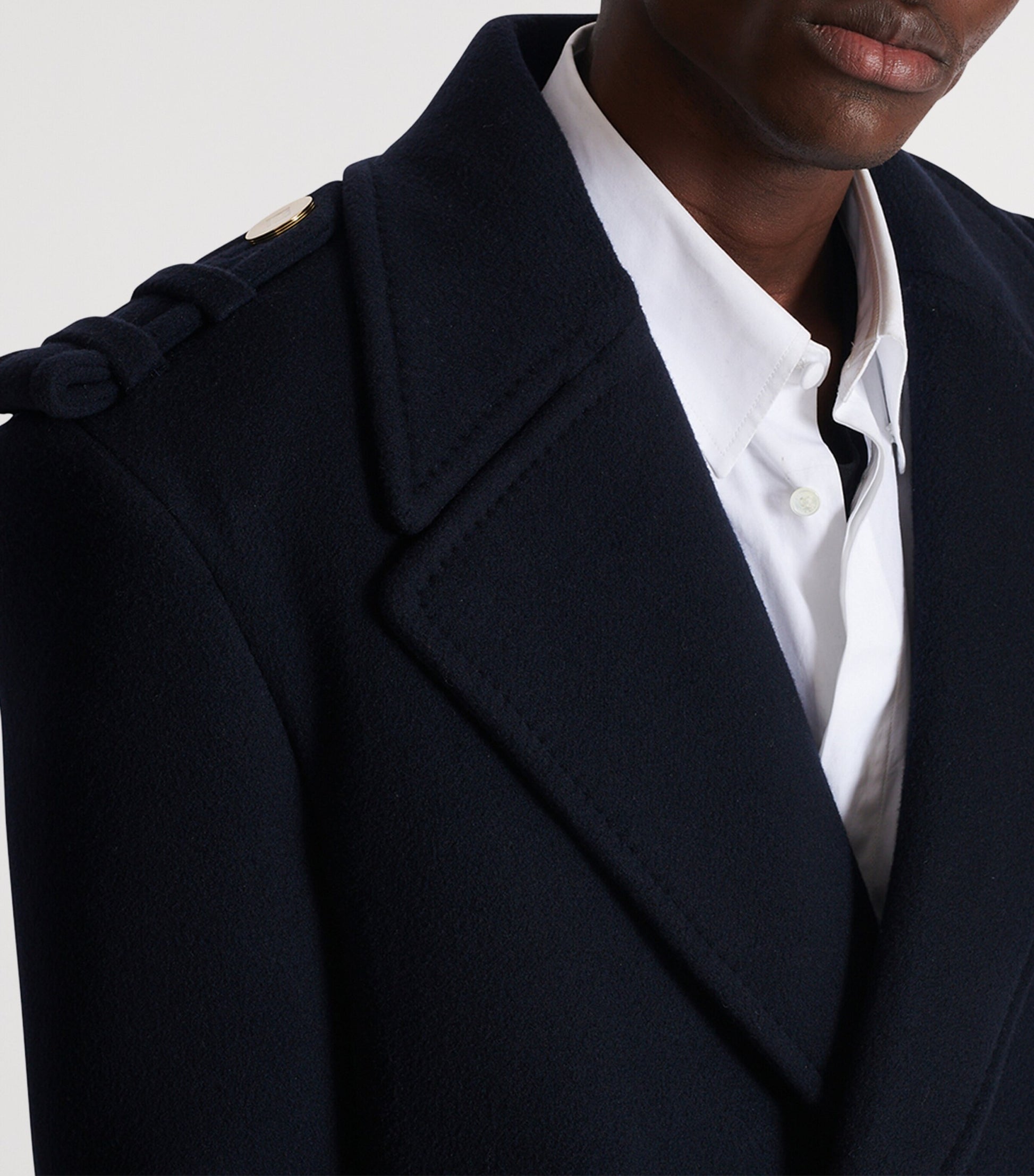 Navy Virgin Wool-Cashmere Reefer Jacket