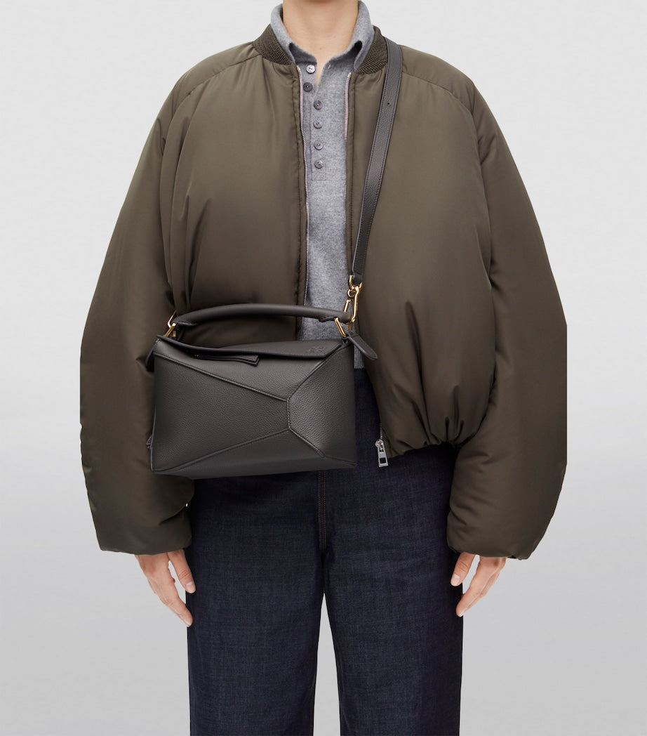 LOEWE Grey Small Leather Puzzle Edge Top-Handle Bag